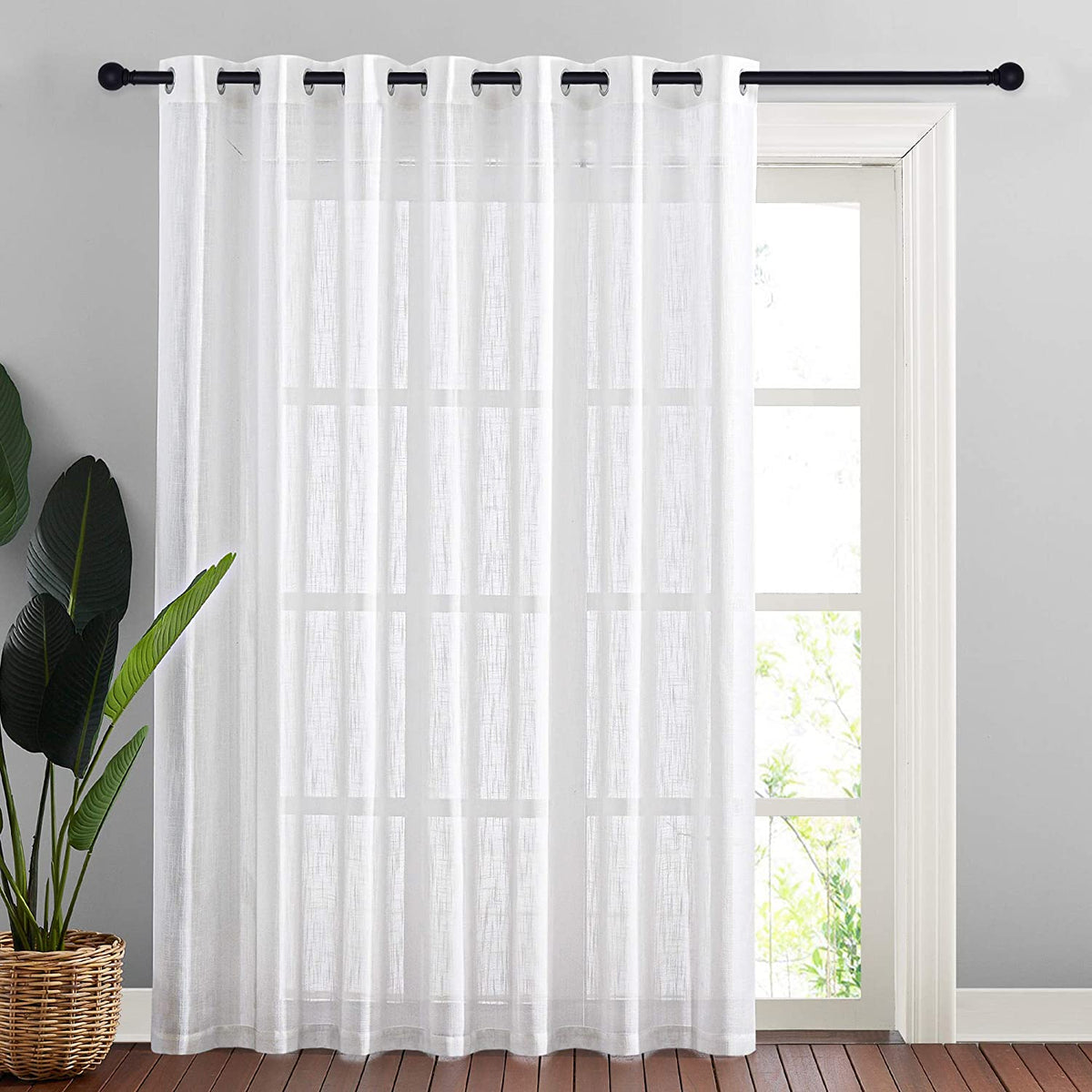 Grommet Semi Sheer Privacy Linen Curtains for Sliding Glass Door for Bedroom 1 Panel, Beige / W100in x L84in, image size:1200x1200
