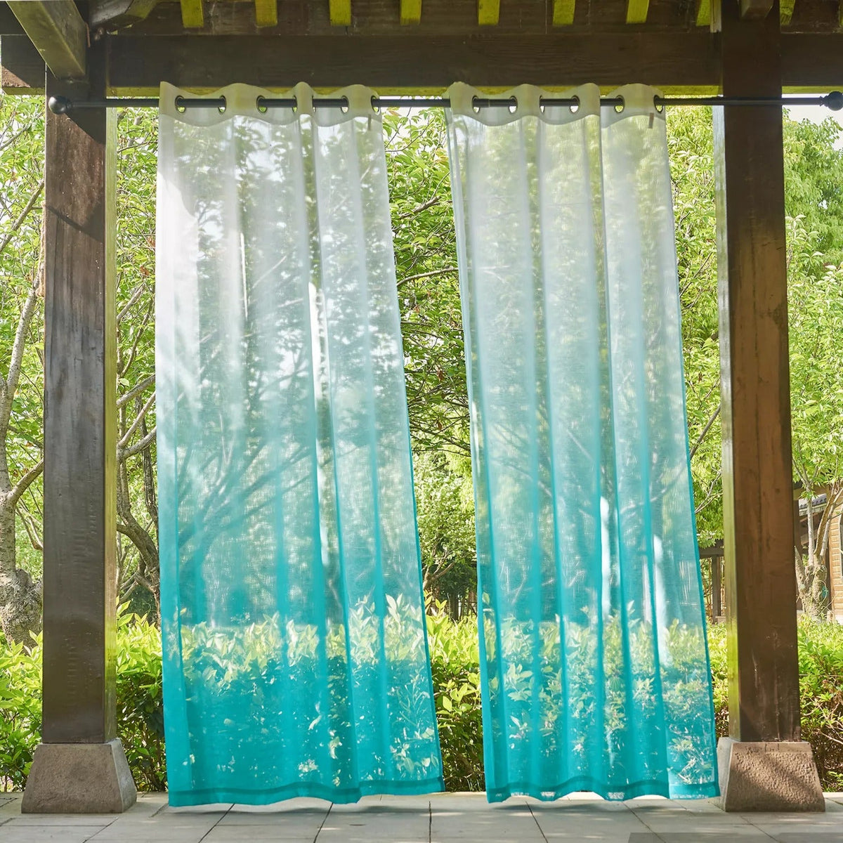 Ombre Grommet Privacy Decorative Outdoor Faux Linen Sheer Curtains For
