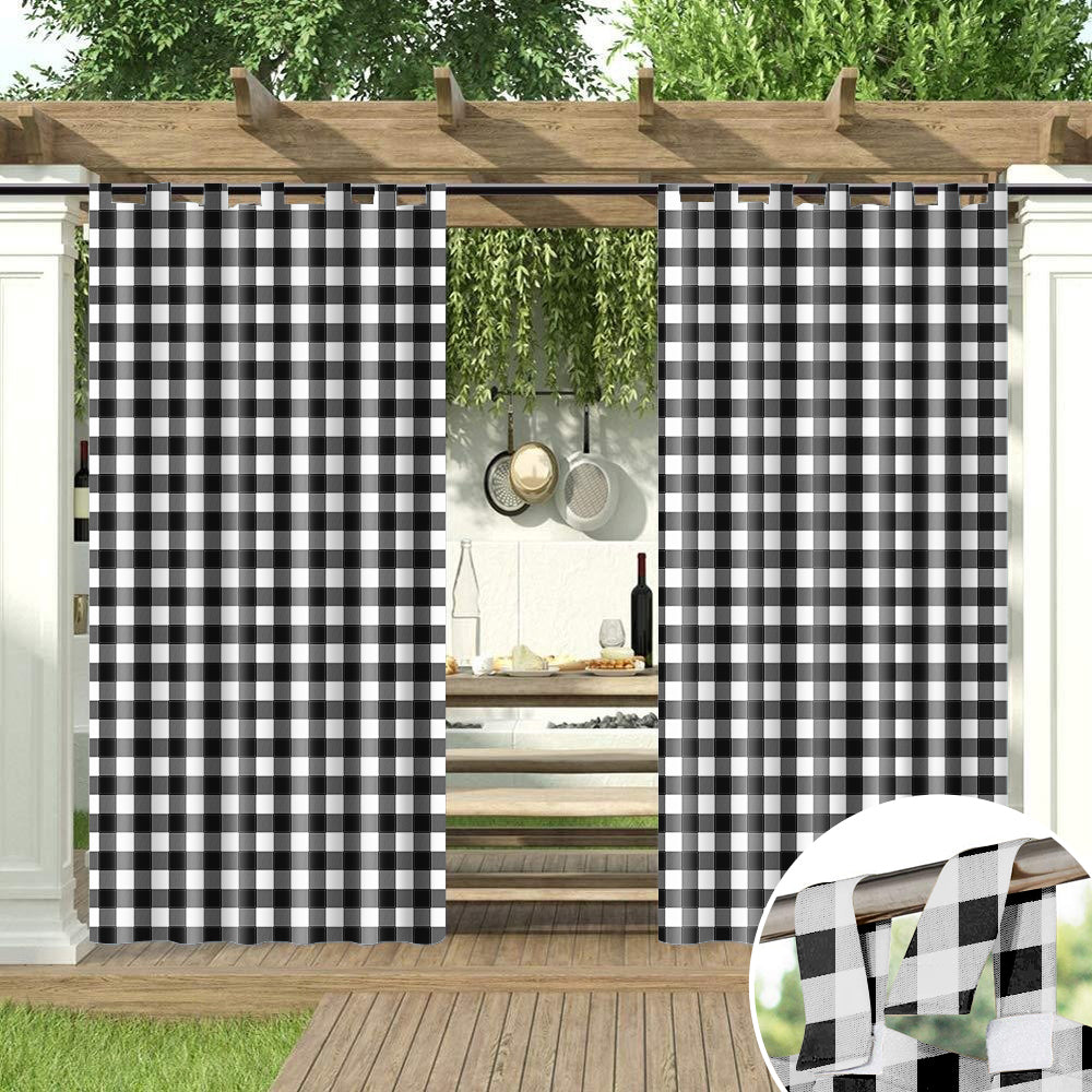 Plaid Velcro Tab Top Waterproof Outdoor Curtains for Garage / Patio, 1 Panel Store