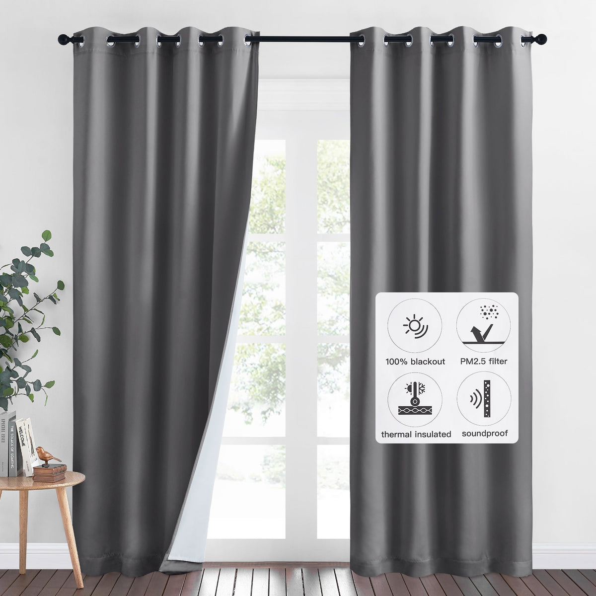 Silver Grommet Anti Dust Soundproof Blackout Curtains For Living Room,  Bedroom, 2 Panels – KGORGE Store