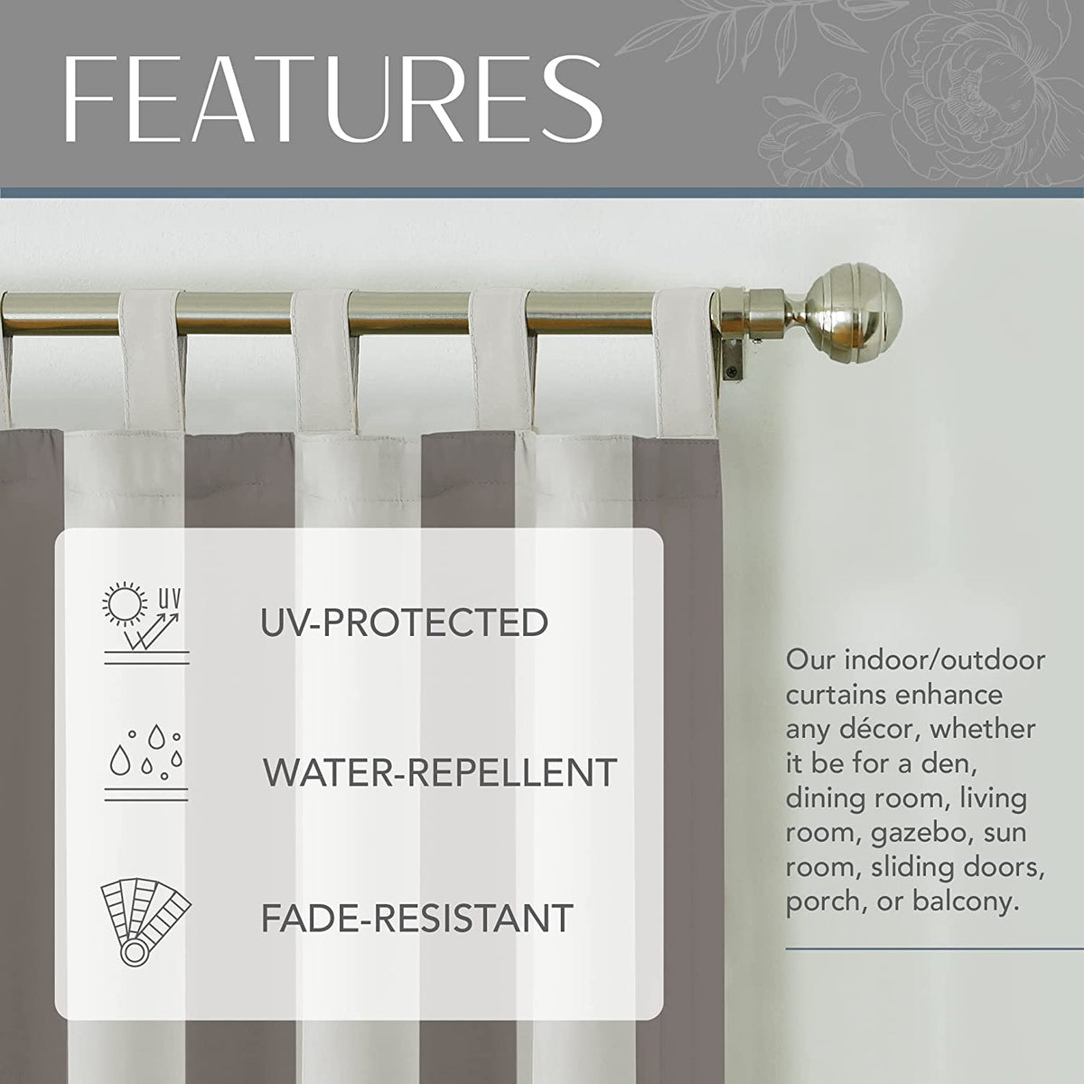 Striped Velcro Tab Top Waterproof Outdoor Curtains For Garage / Patio