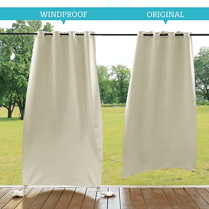Waterproof Grommet Top Weighted Outdoor Patio Curtain 1 Panels+2