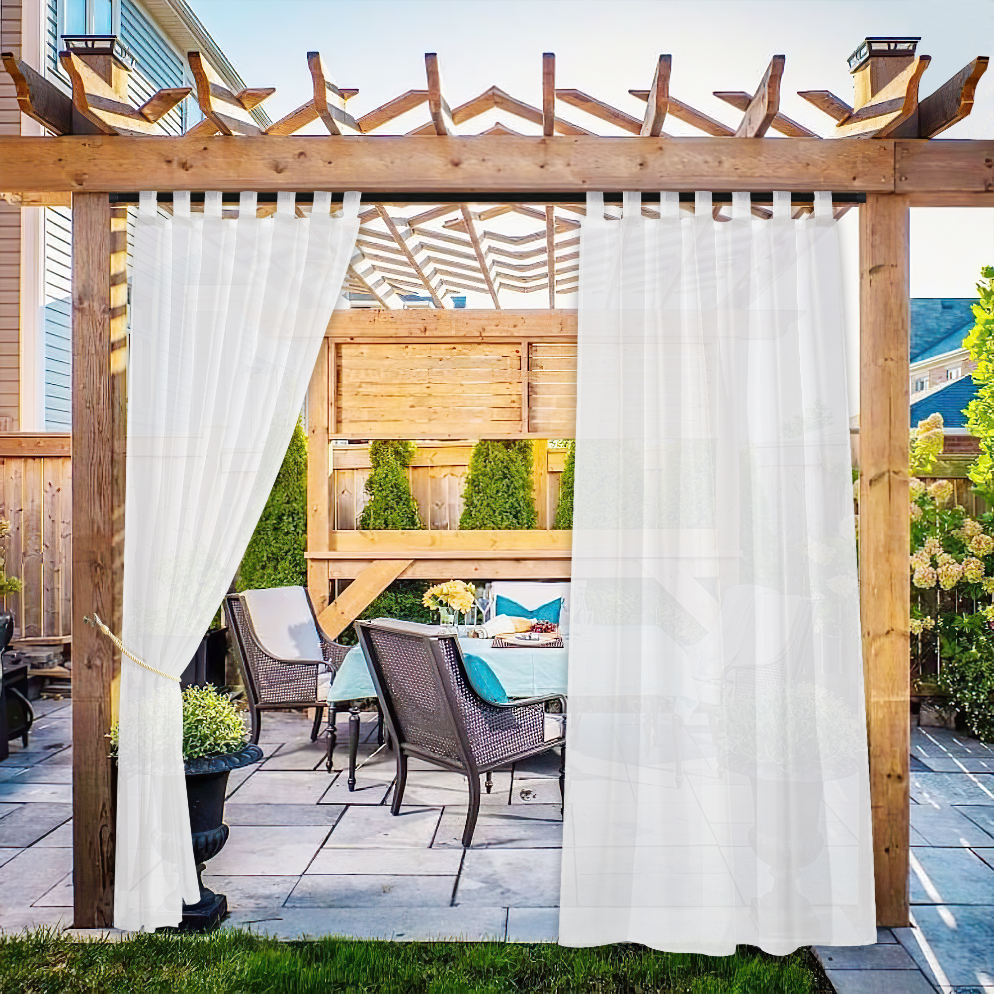 PONY DANCE Patio Gordijnen, Sheer Gordijnen met Ringen, Buitengordijnen Transparante, Waterdicht, Doorschijnend, Voor Balkon, Tuin, Terras,137B x 243H cm (2 Panelen),Wit PONY DANCE Patio Gordijnen, Sheer Gordijnen met Ringen, Buitengordijnen Transparante, Waterdicht, Doorschijnend, Voor Balkon, Tuin, Terras,137B x 243H cm (2 Panelen),Wit