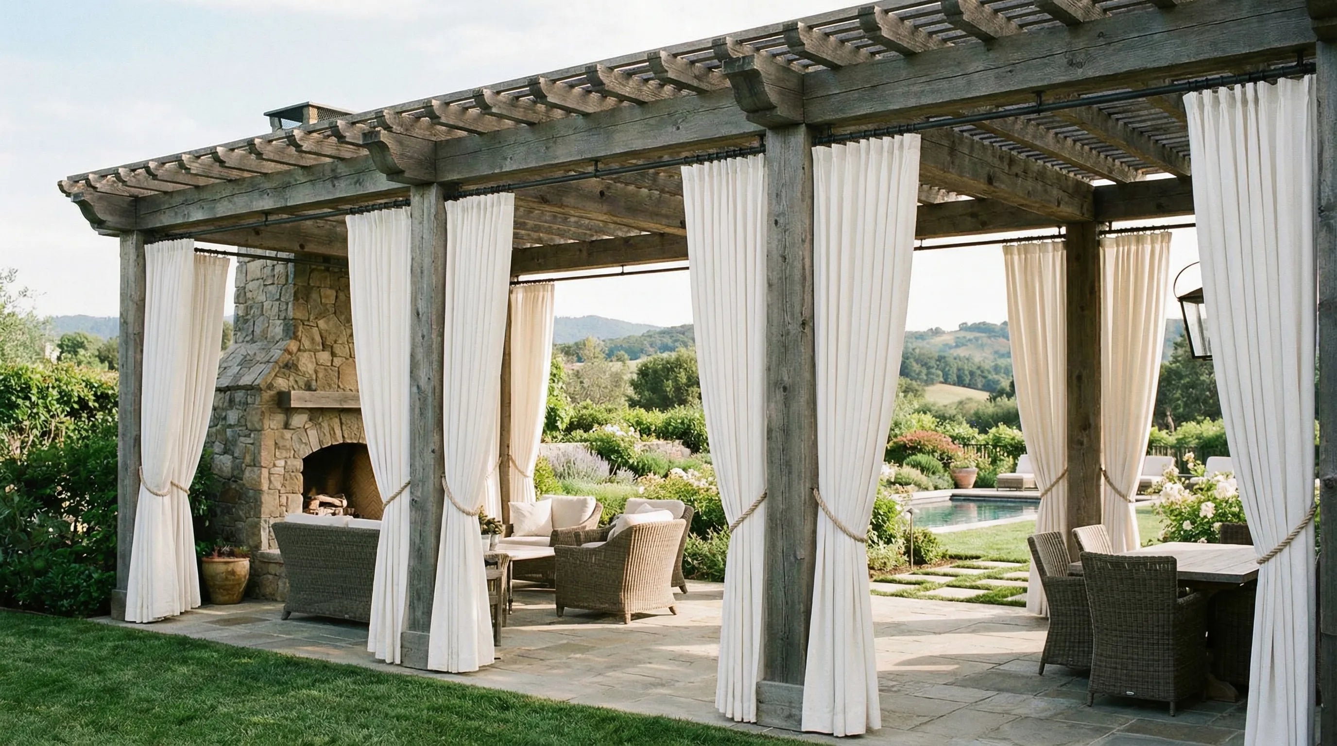 How
to Hang Outdoor Curtains Across Wide Spans (20ft+) Without Sagging