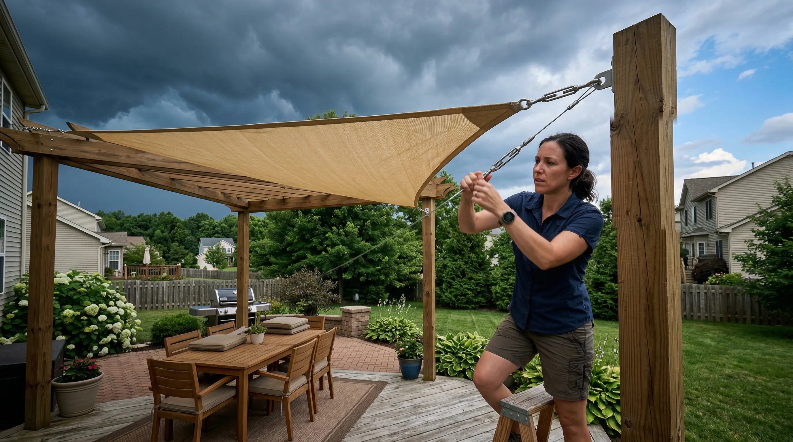 Shade Sail Quick-Release Hardware for Sudden Storms