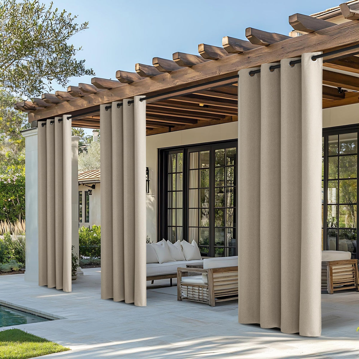 100% Blackout Waterproof Outdoor Curtains 2 Panels | Outdoor Linen Look