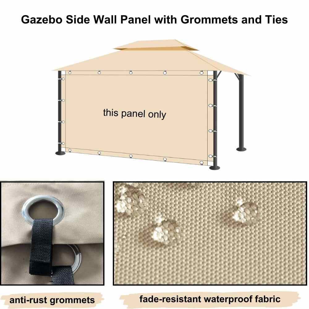 Waterproof Outdoor Gazebo Side Wall Panel with Grommets and Ties for Gazebo, Pergola, Porch & Patio, 1 Panel
