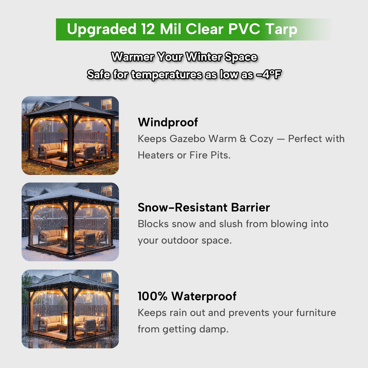 12mil Outdoor Clear Tarps with Grommets PVC Insulation Shed Cloth for Patios, Porch, Screen Rooms, Gazebos