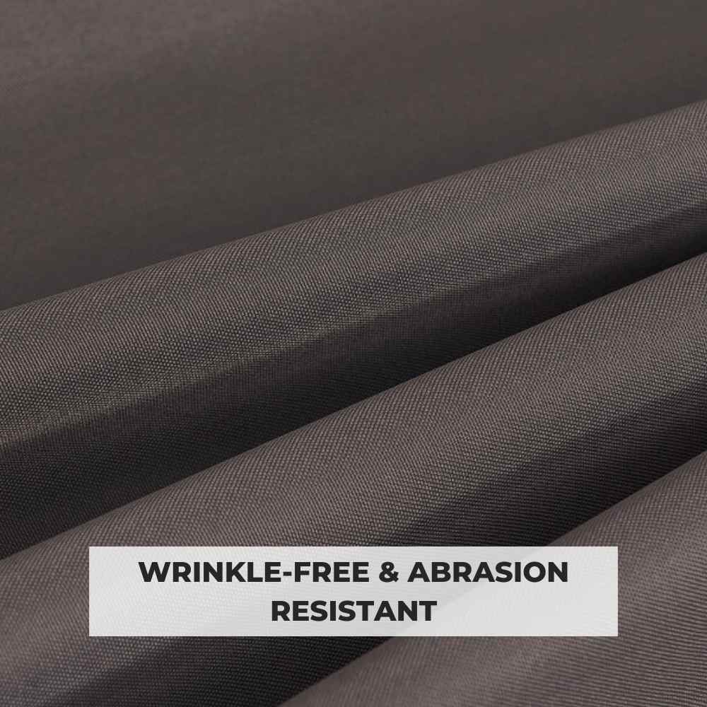 Close-up of dark gray Fadenomore? outdoor curtain fabric, showing its wrinkle-free and abrasion-resistant heavy-duty weave.