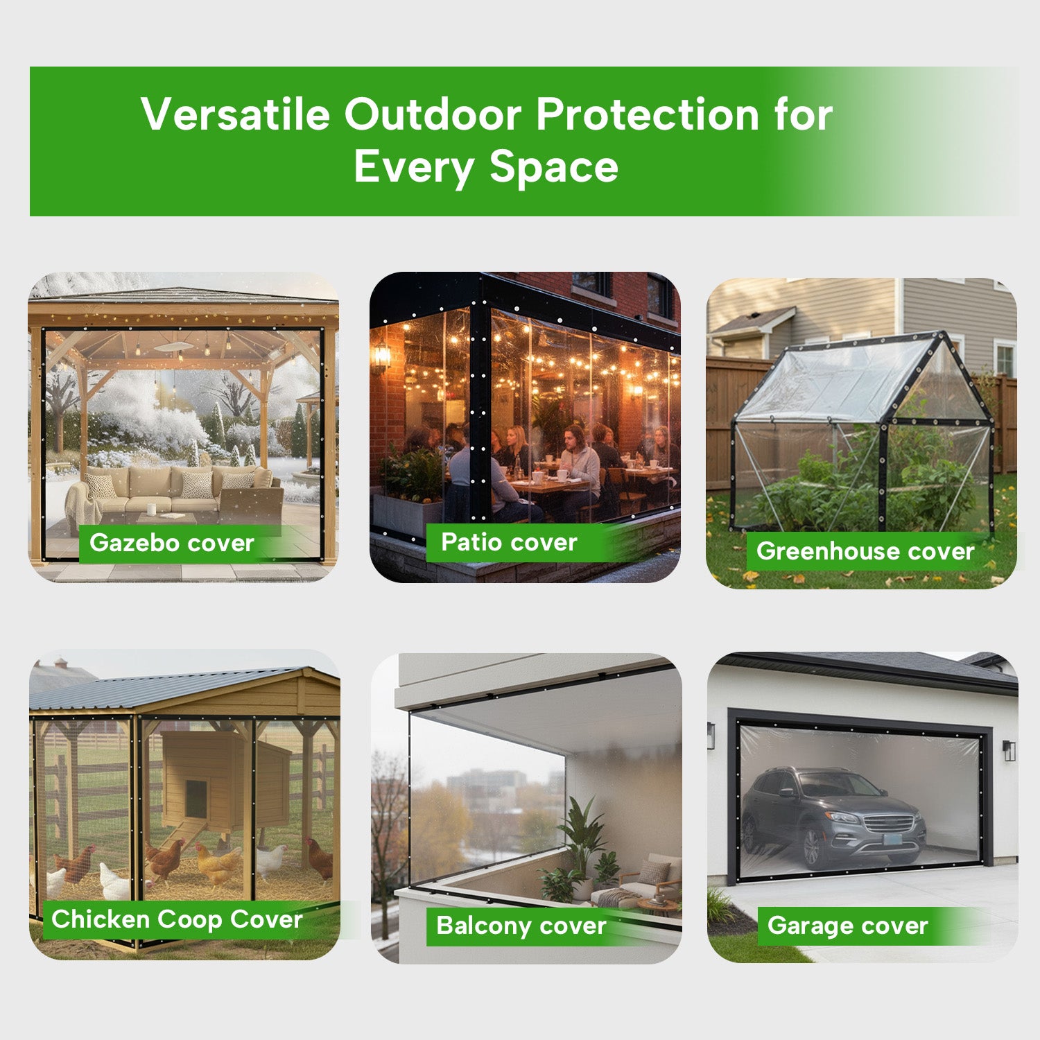 12mil Outdoor Clear Tarps with Grommets PVC Insulation Shed Cloth for Patios, Porch, Screen Rooms, Gazebos