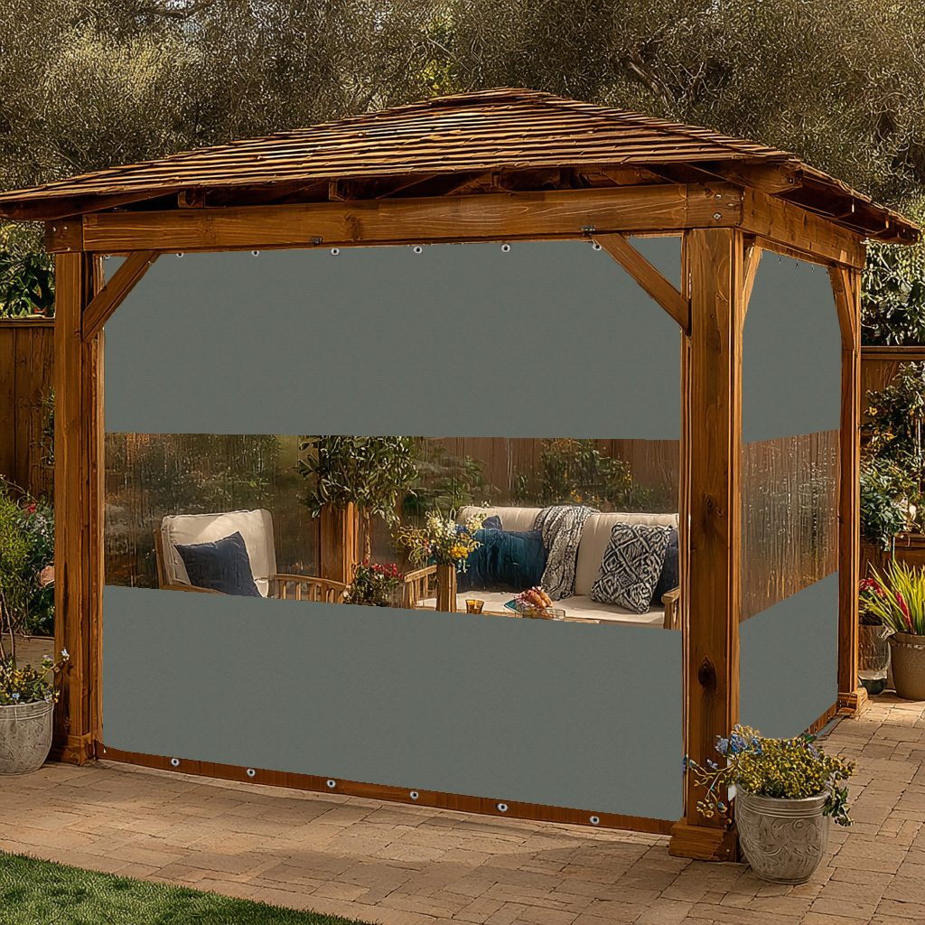 12mil Top & Bottom Grommet Canvas Curtain with PVC Panel for Insulation Patio Cover and Garage Door Insulation, 1 Panel