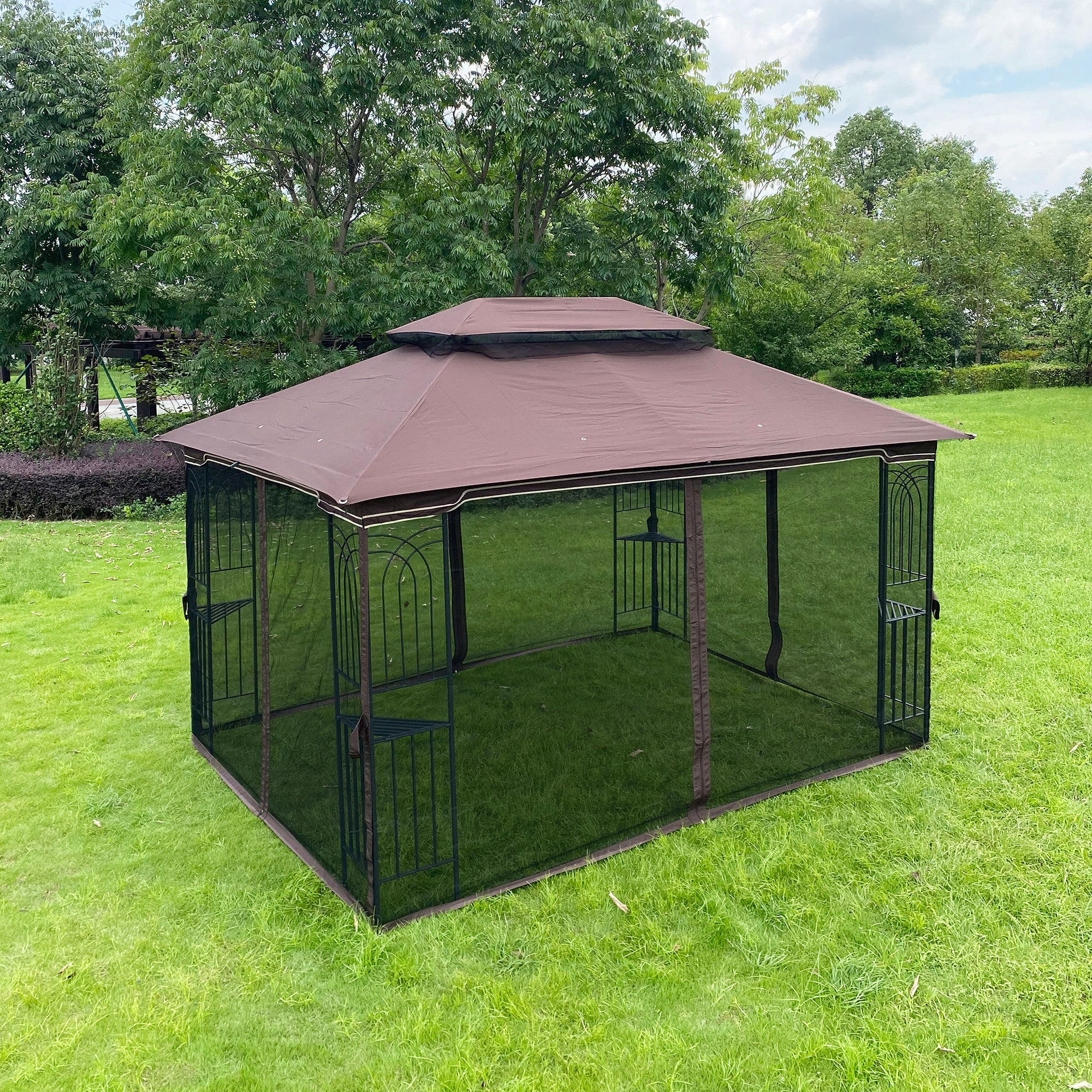 [KGORGE Plus]13 ft. x 10 ft.  Patio Gazebo Garden Canopy with Ventilated Double Roof and Mosquito net, Brown and Gray