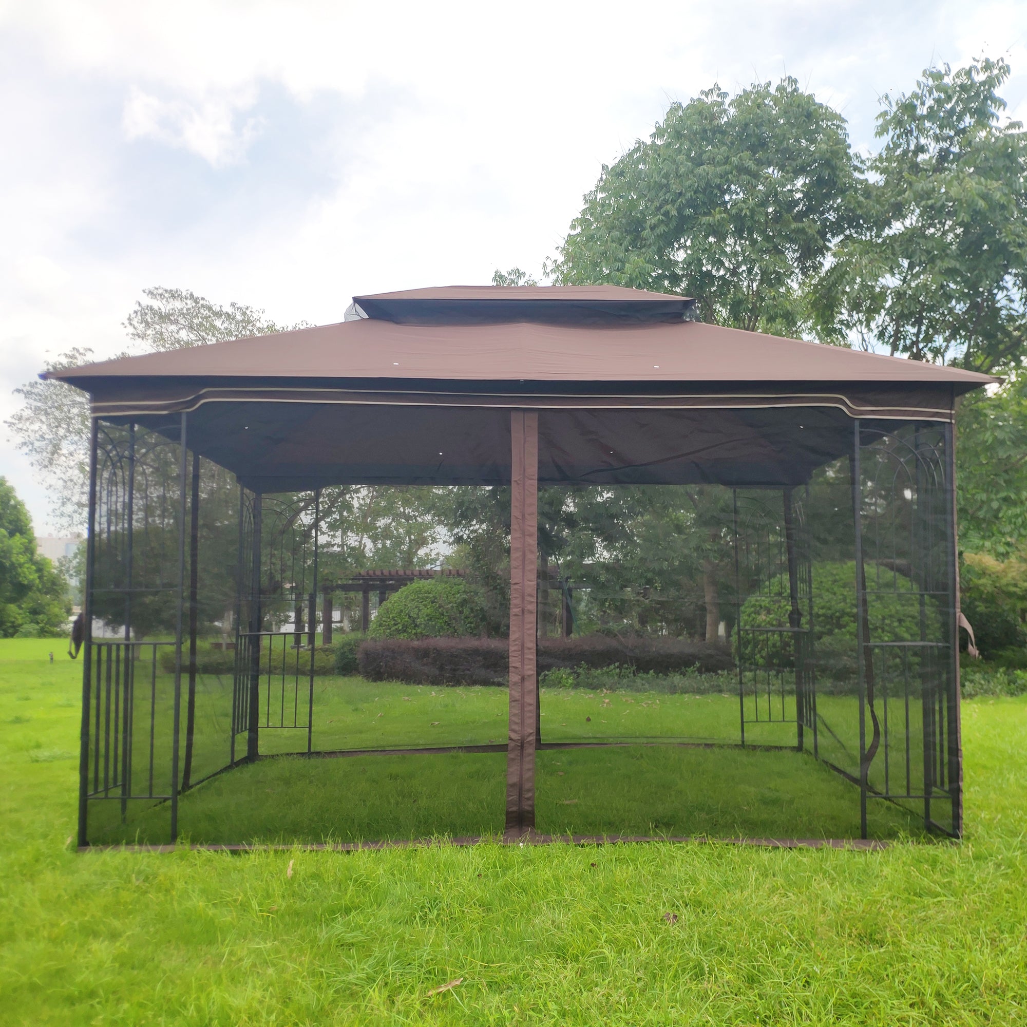 [KGORGE Plus]13 ft. x 10 ft.  Patio Gazebo Garden Canopy with Ventilated Double Roof and Mosquito net, Brown and Gray