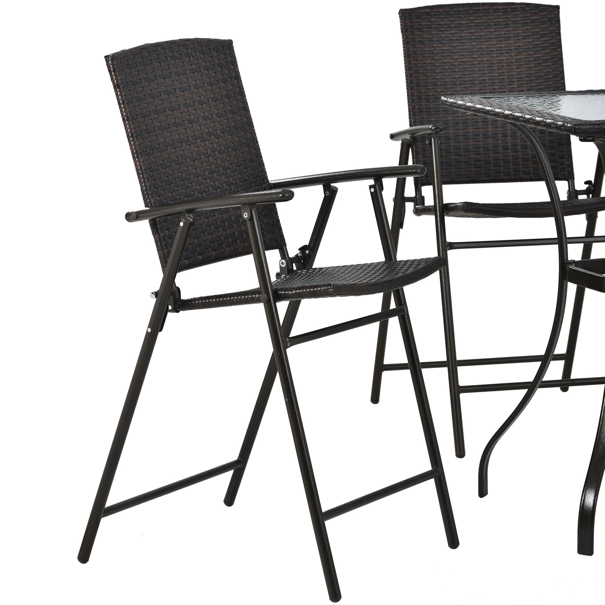 [KGORGE Plus] Outdoor Patio PE Wicker 5-Piece Counter Height Dining Table Set with Umbrella Hole and 4 Foldable Chairs