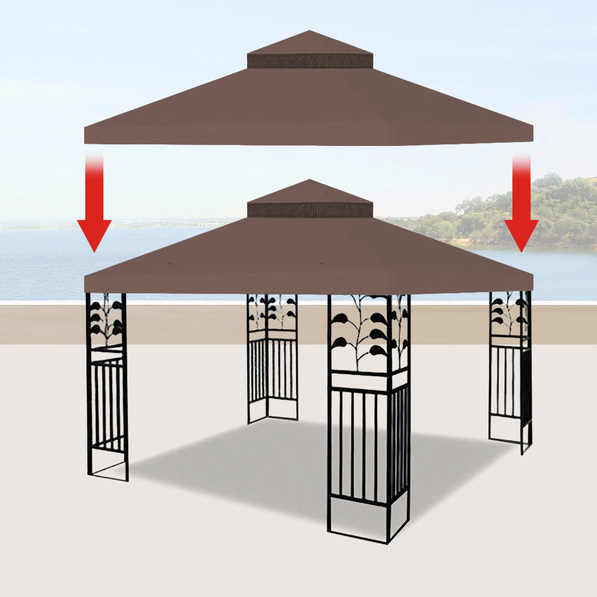 [KGORGE Plus] 10' x 10' Outdoor Patio Gazebo Replacement Canopy, Double Tiered Gazebo Tent Roof Top Cover Only (Frame Not Include）