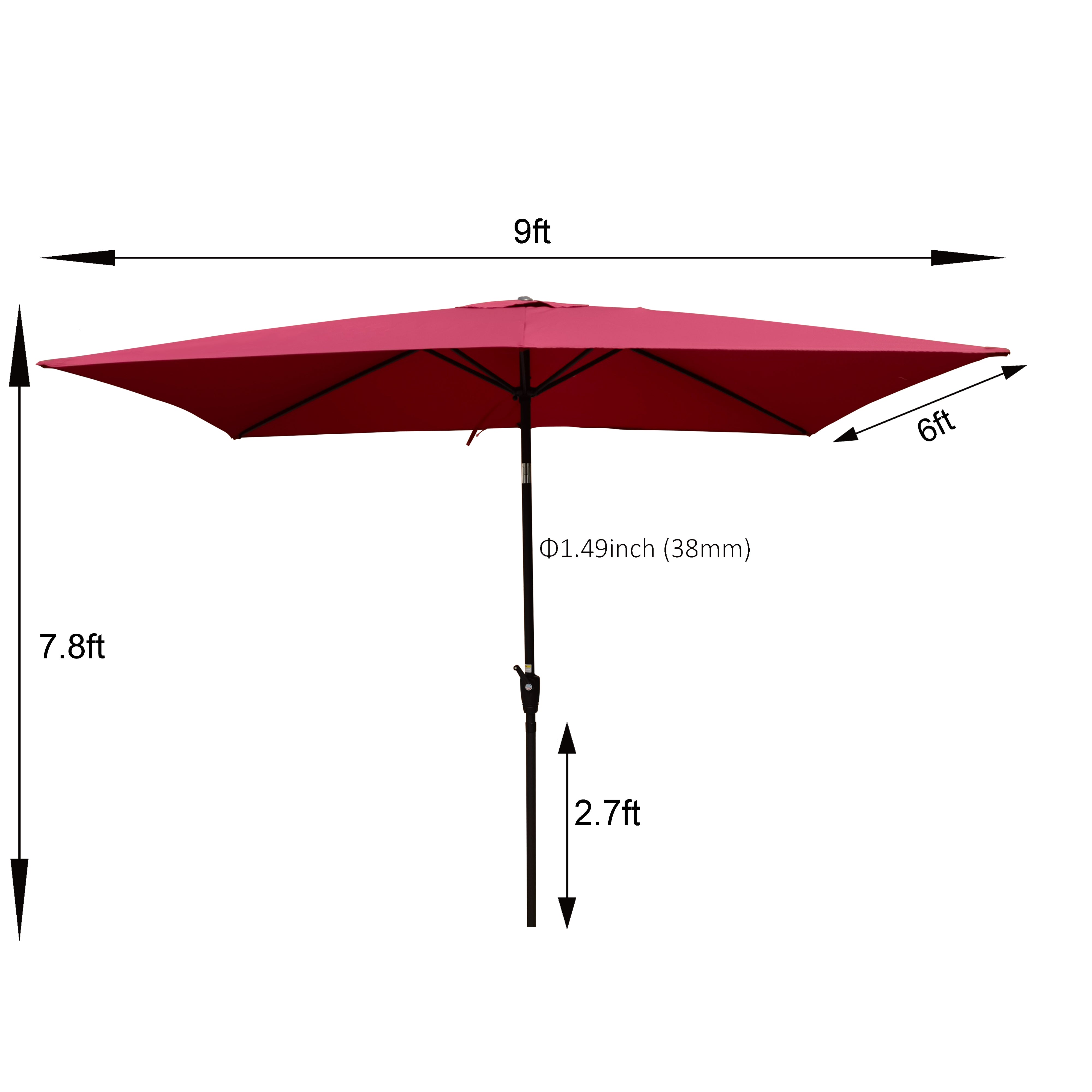 [KGORGE Plus]6' x 9' Outdoor Waterproof Patio Umbrella with Crank and Push Button Tilt without flap for Garden Backyard Pool Swimming Pool