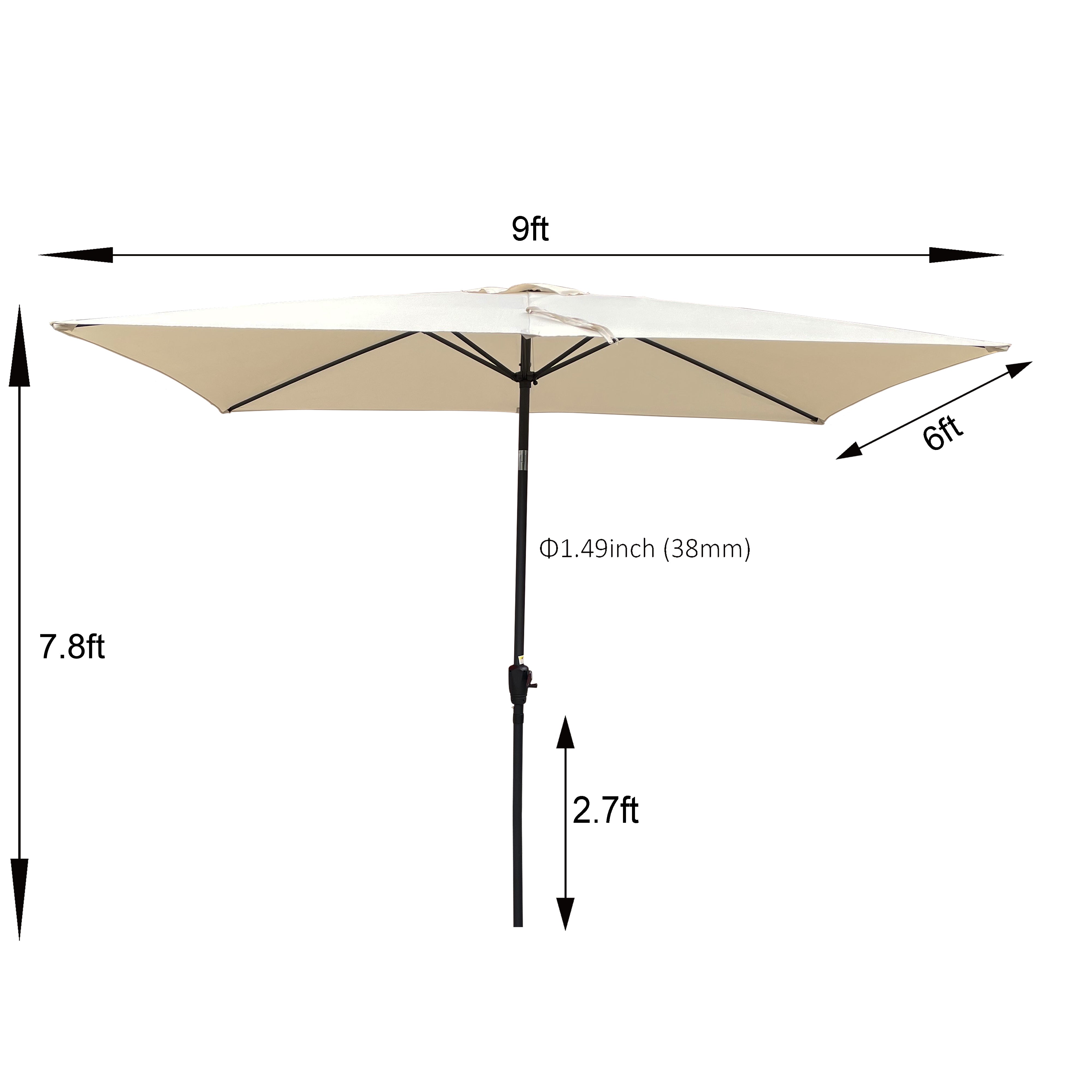 [KGORGE Plus]6' x 9' Outdoor Waterproof Patio Umbrella with Crank and Push Button Tilt without flap for Garden Backyard Pool Swimming Pool