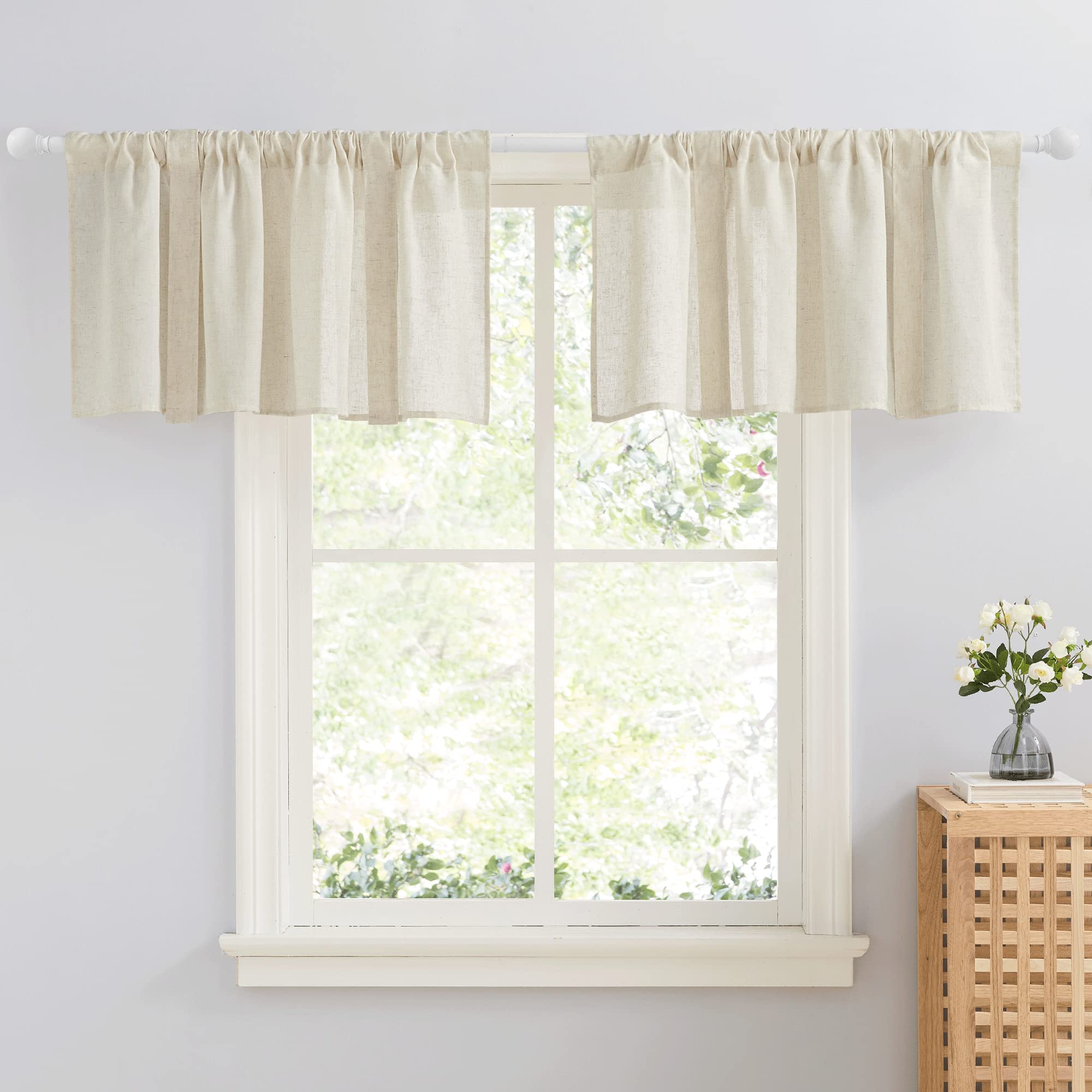 Linen Burlap Valances for Windows Tie Up Curtain Topper Window Valances for Kitchen，1 Pair