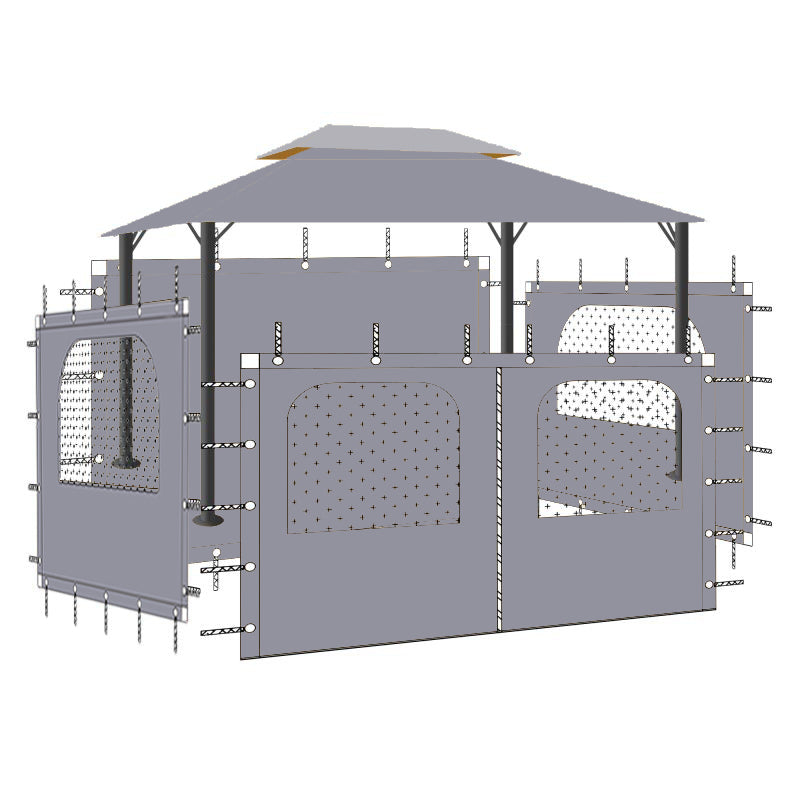 Gray 4 panel combo waterproof outdoor gazebo side walls with arched window cutouts, fitted to a gazebo for porch or pergola.