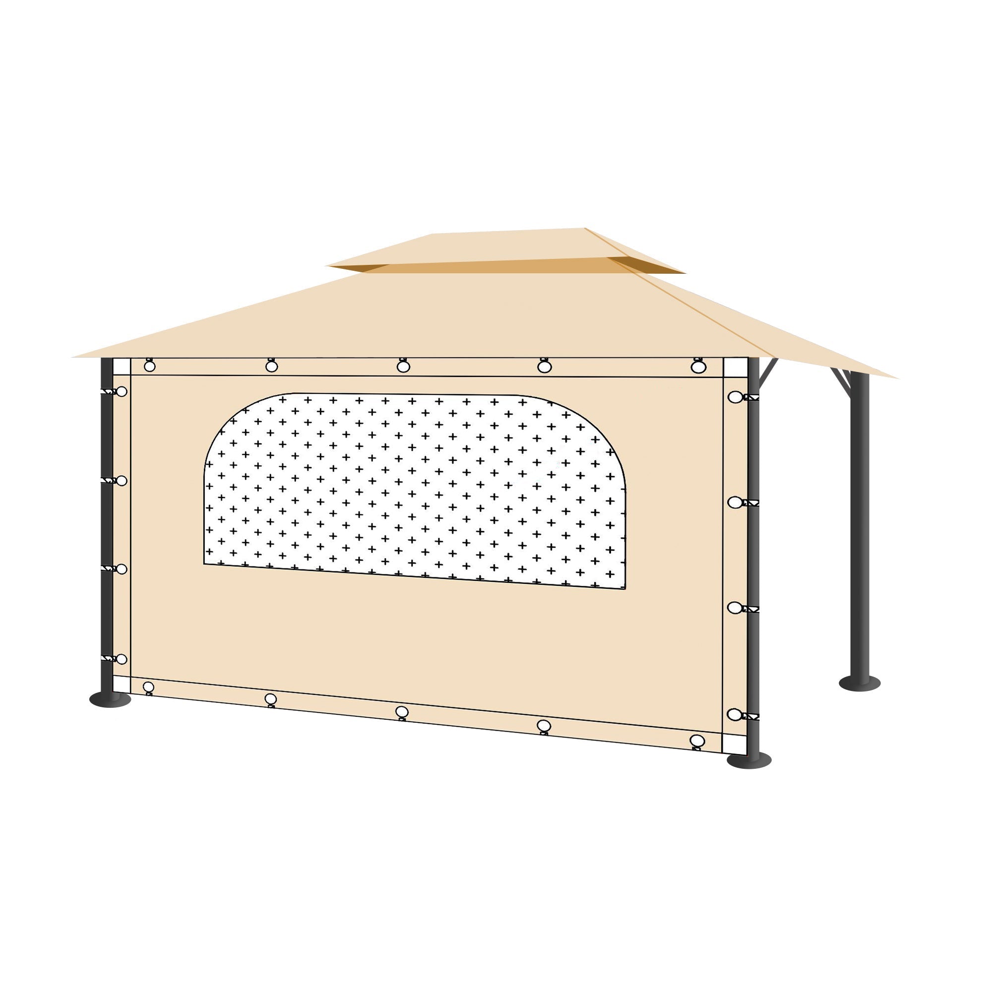 Beige waterproof outdoor gazebo sidewall panel with a mesh window, for canopy tents, pergolas, and outdoor living spaces.