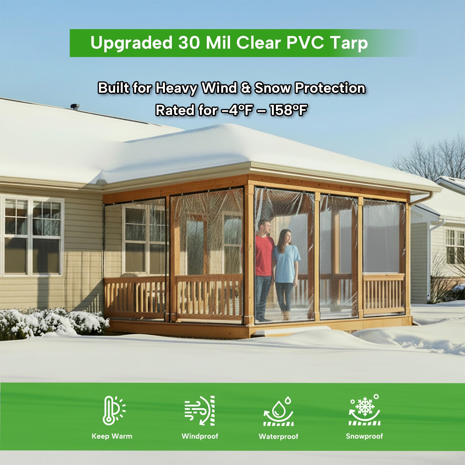 30mil Outdoor Clear Tarps with Grommets PVC Insulation Shed Cloth for Patios, Porch, Screen Rooms, Gazebos