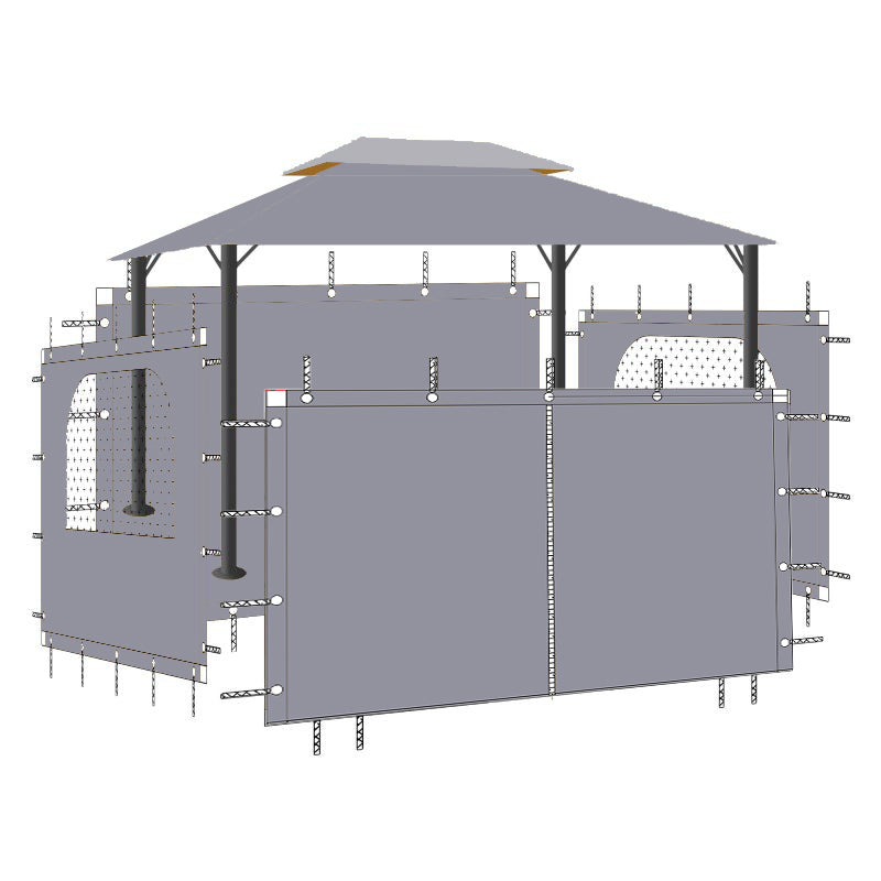 Grey waterproof outdoor gazebo side panel walls, a 4 panel combo with arch window sections, for pergola or porch installation.