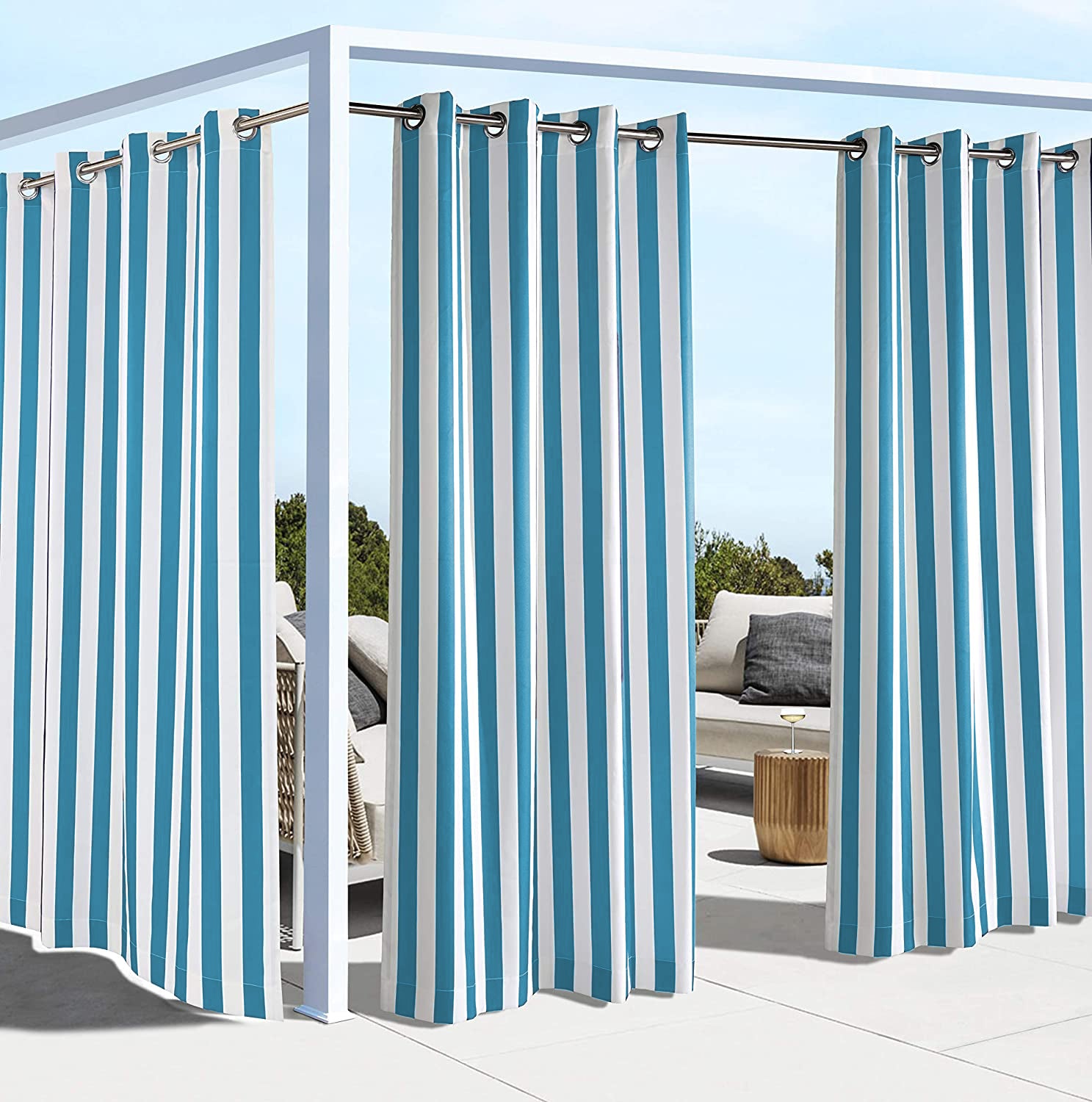 Fadenomore Grommet Top Windproof and Waterproof Striped Outdoor Curtains, 1 Panel