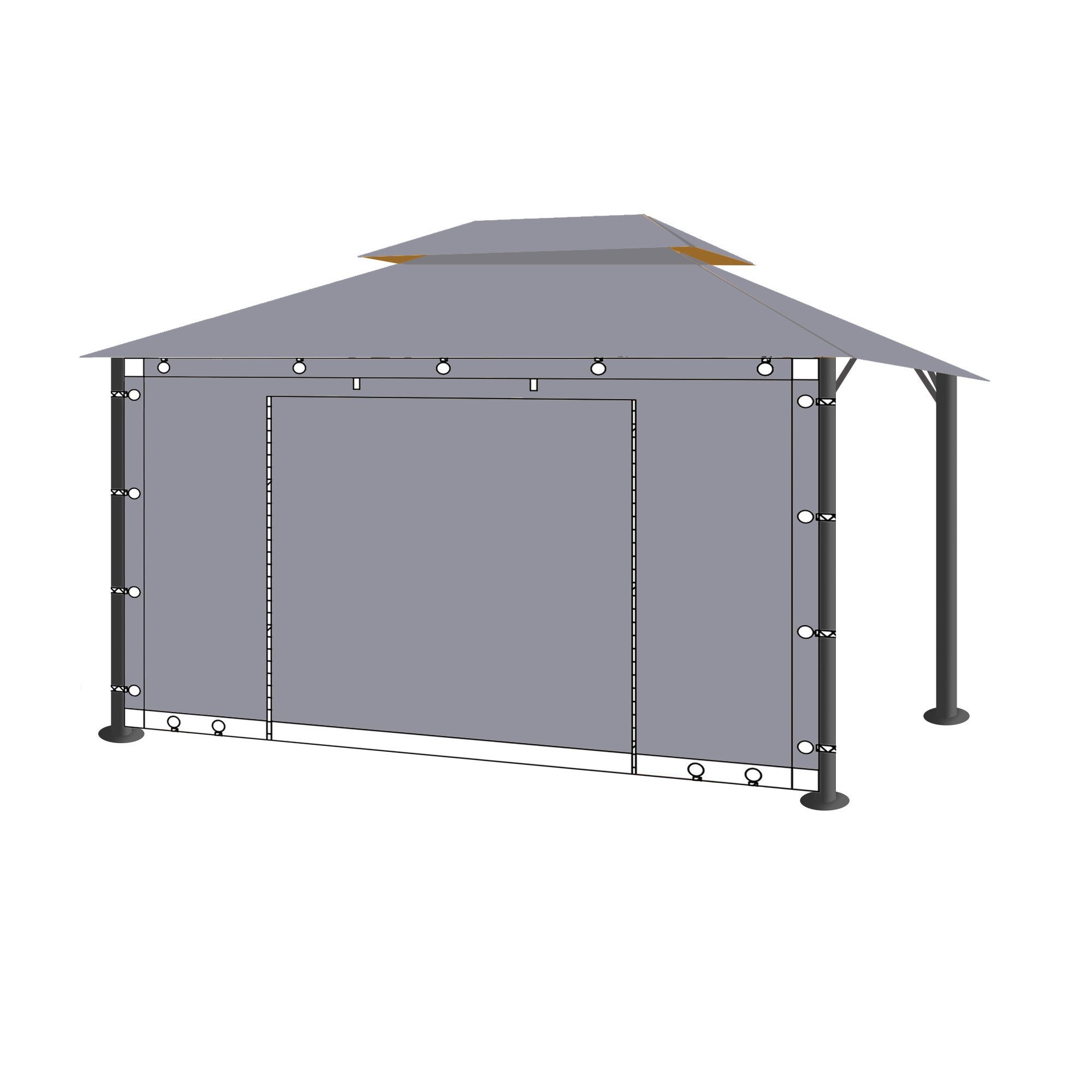 Grey waterproof outdoor gazebo sidewall panel with zippered door and mesh window, ideal for pergolas and porches.