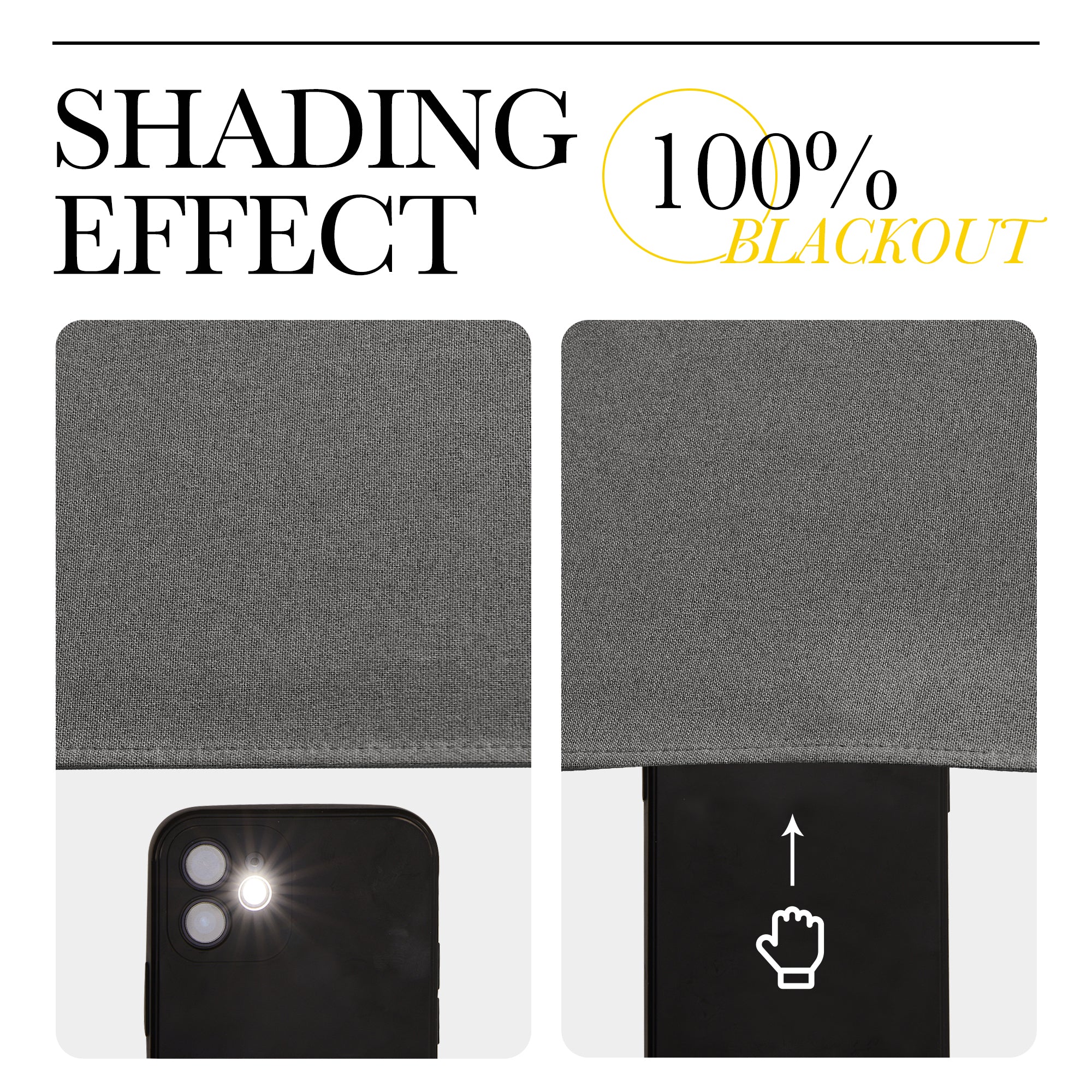 KGORGE OEKO-TEX outdoor faux linen blackout curtain's 100% shading effect. Phone flashlight test shows no light penetration.