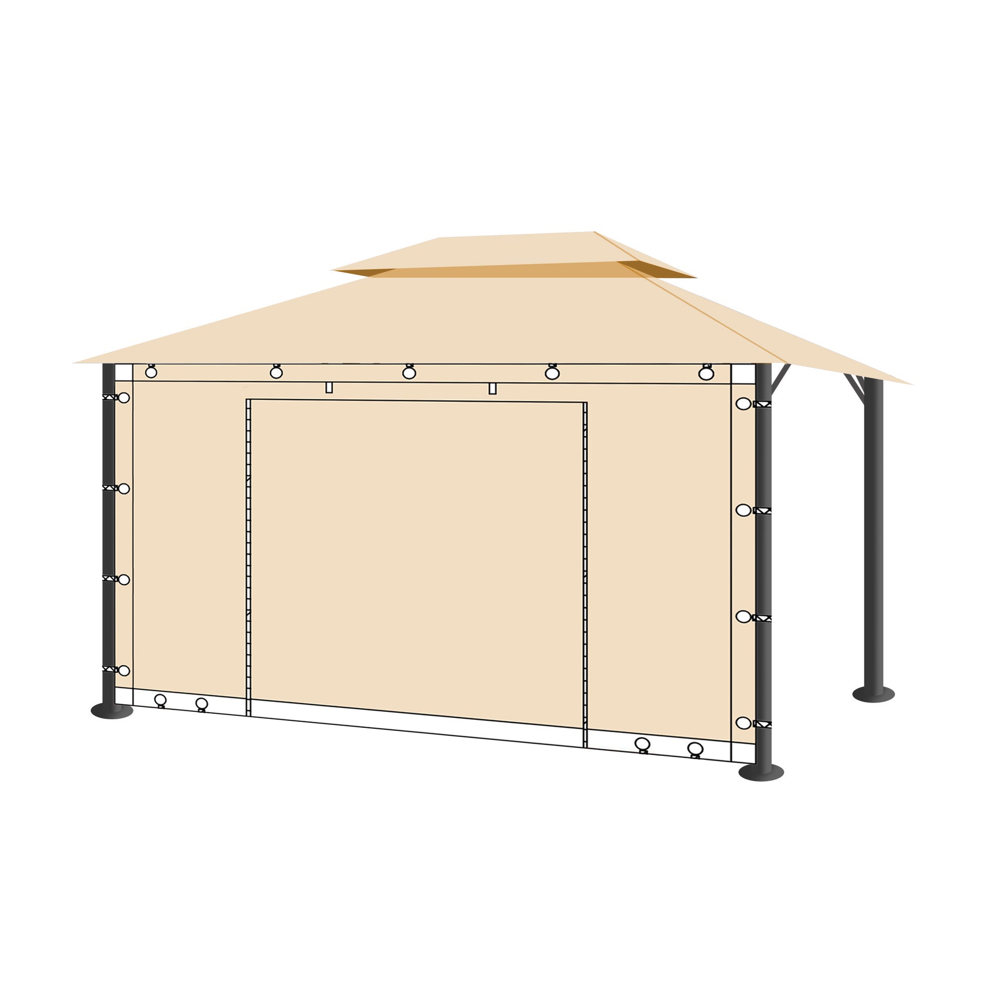 KGORGE heavy-duty beige waterproof outdoor gazebo side panel with zipper roll-up door, for pergola & patio.