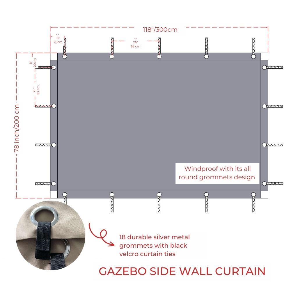 Waterproof Outdoor Gazebo Side Wall Panel with Grommets and Ties for Gazebo, Pergola, Porch & Patio, 1 Panel