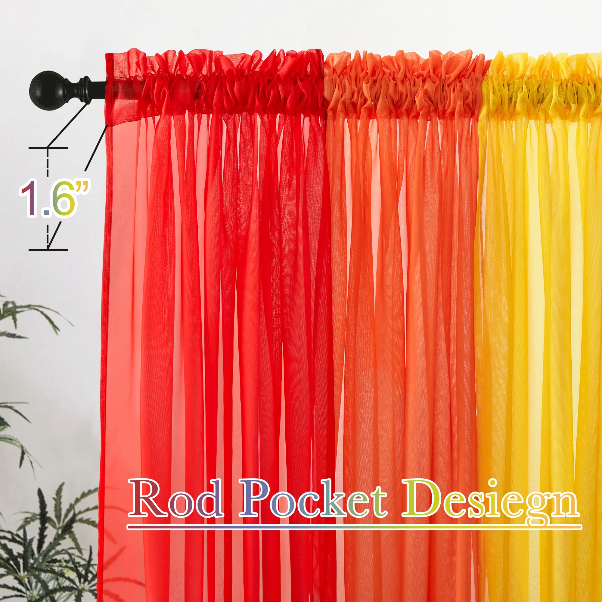 7PCS Rainbow Sheer Curtains Colorful Backdrop Bright Drape Set for Playroom