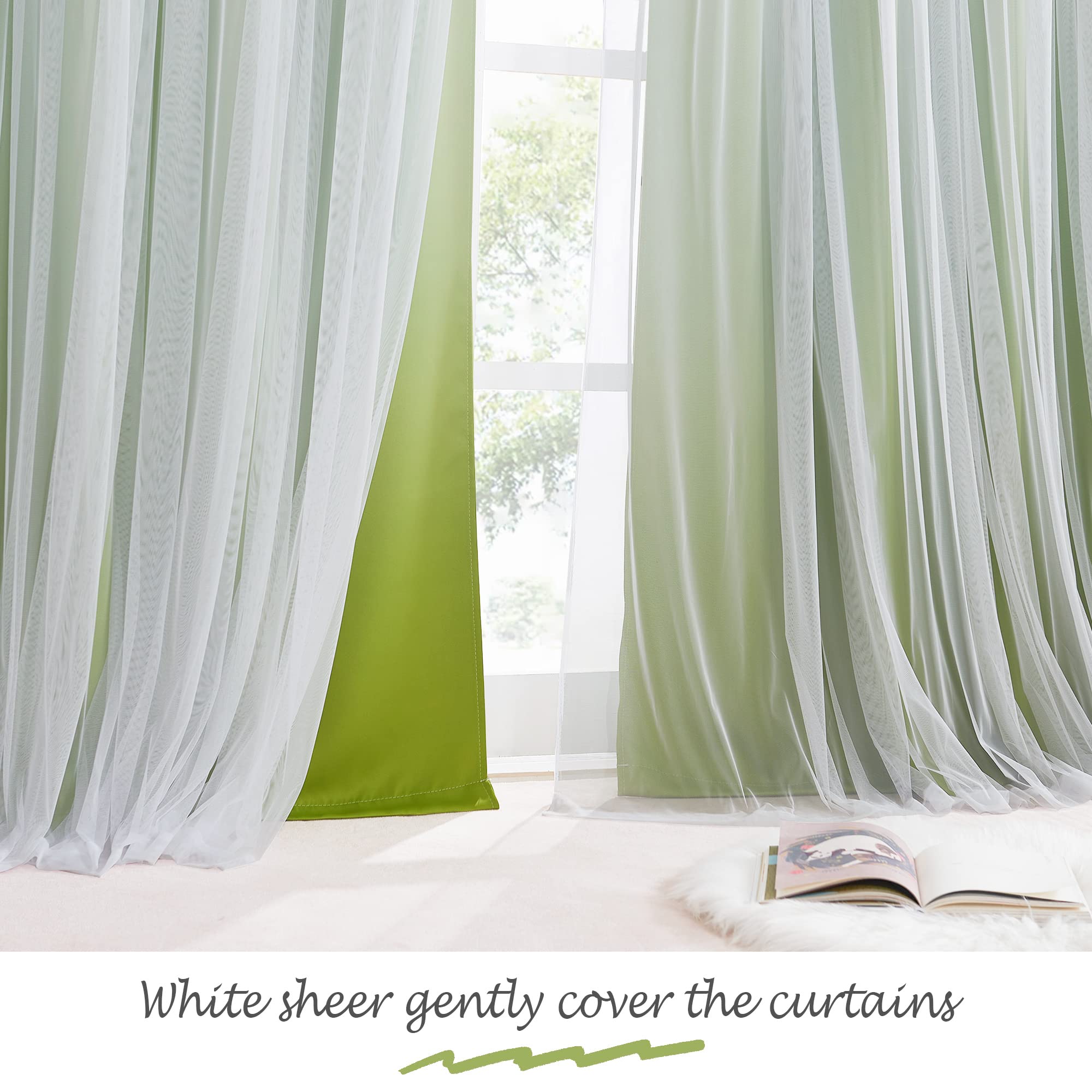 Ombre Blackout  Curtain With Sheer Voile Curtain Overlay 2 Panels