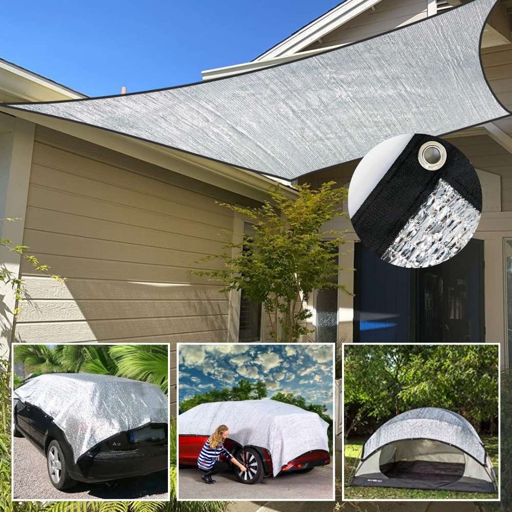 Multi-use Silver Heat Reflective Breathable UV-Resistant Mesh Outdoor Rectangle Sun Shade Sail with Grommets for Backyard, Patio, Pool