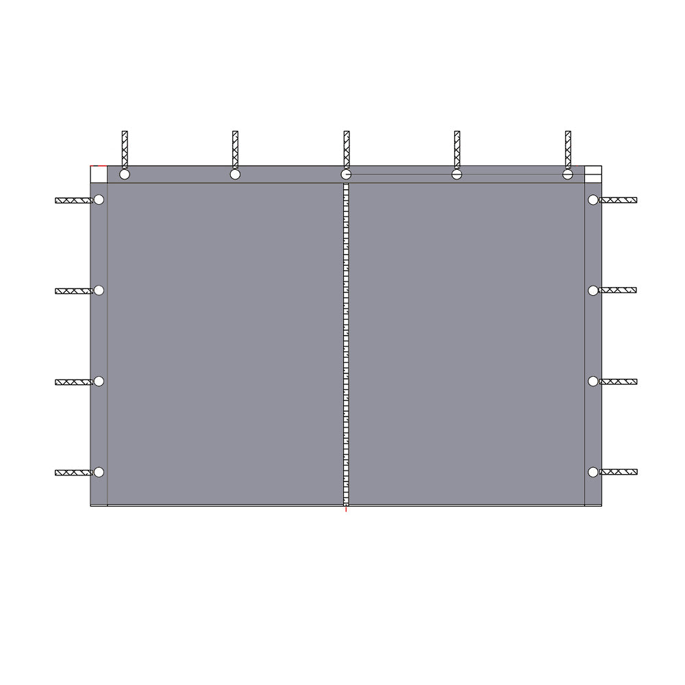 Gray waterproof outdoor side panel wall for pergolas, porches & gazebos, with central zipper, grommets & hanging loops.