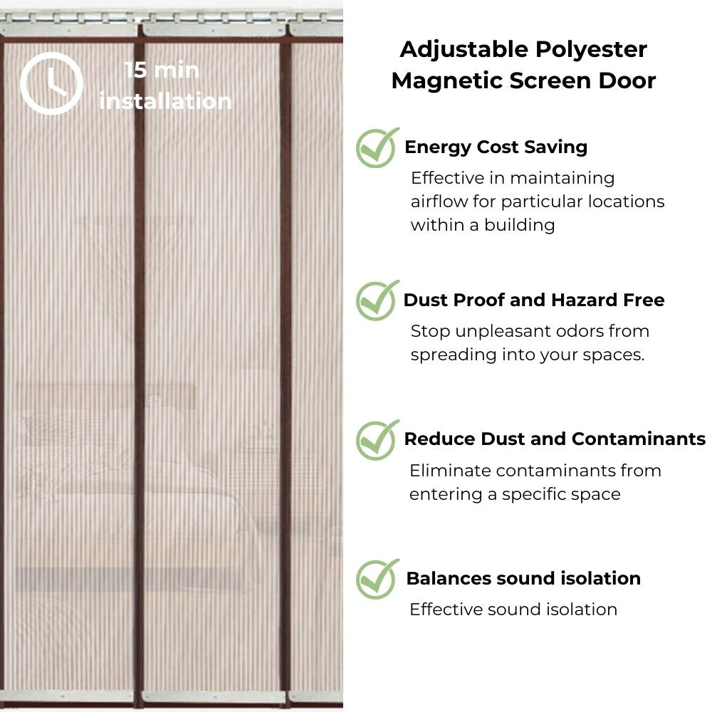Adjustable Polyester Magnetic Screen Door Keeps Bugs Out Pet and Kid Friendly Sliding Doors