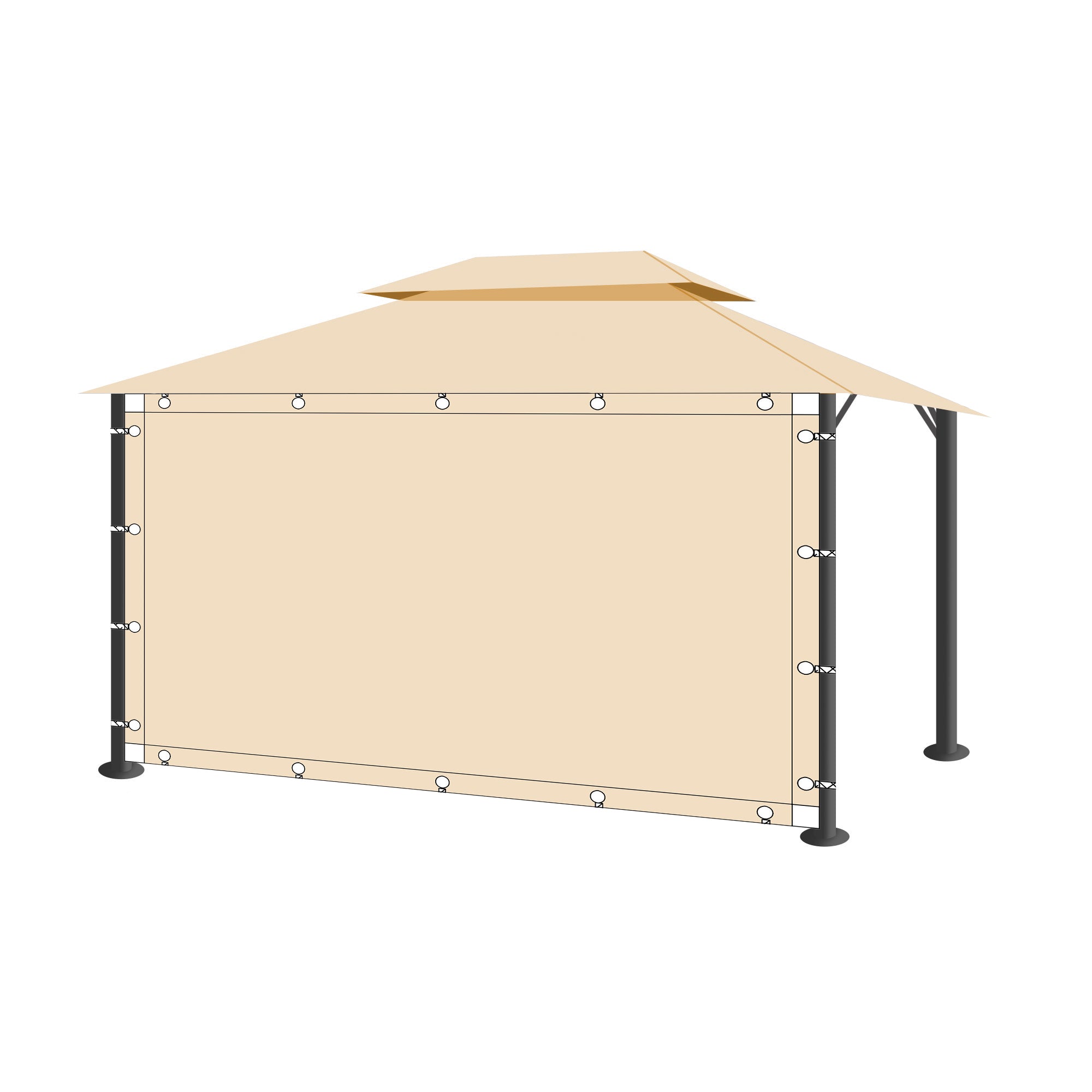 Beige heavy-duty waterproof outdoor gazebo side wall panel with grommets and ties for patio, pergola, and porch.