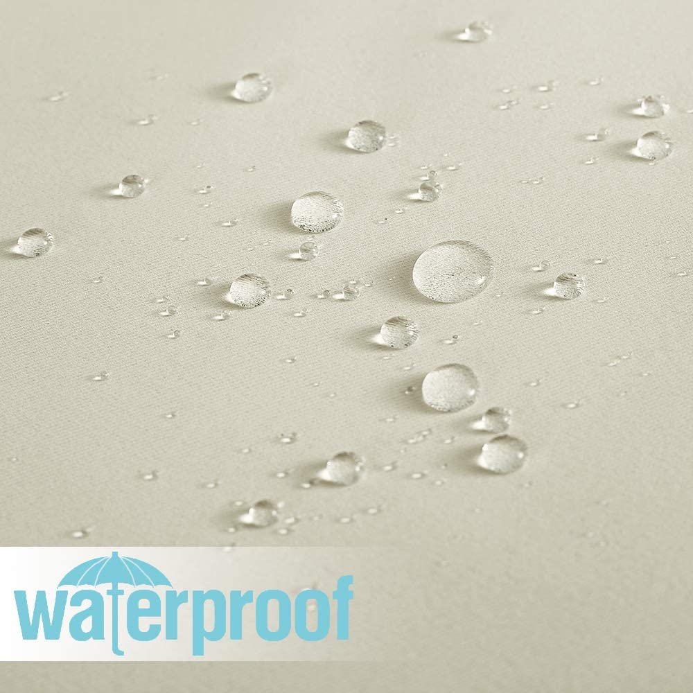 Close-up of KGORGE waterproof outdoor patio curtain fabric with water beading, showcasing its superior rain and weather resistance.