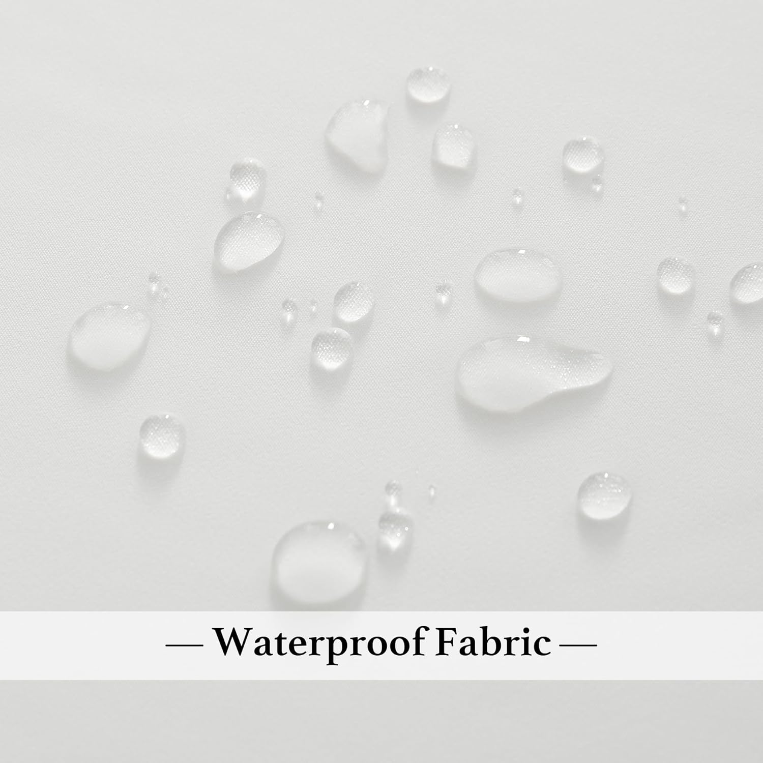 Close-up showing water beading on white KGORGE outdoor curtain fabric, highlighting its waterproof resistance for patios.