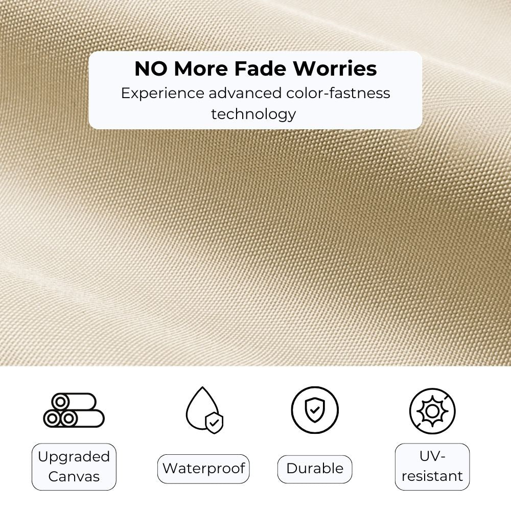 Close-up of beige pergola canopy replacement fabric showing its upgraded, waterproof, durable, and UV-resistant canvas with color-fastness.