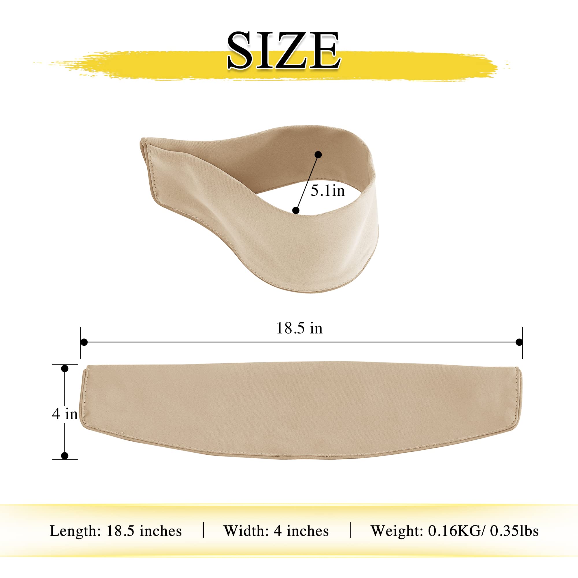 Beige magnetic decorative drape tie back with dimensions: 18.5in length, 4in width, and 5.1in internal diameter.