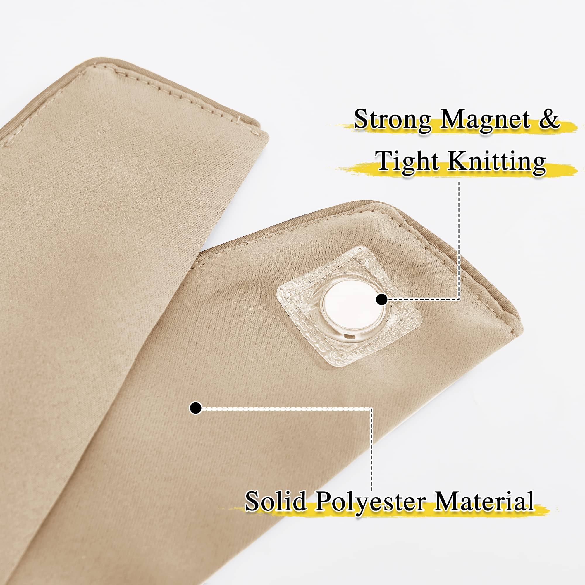KGORGE beige magnetic decorative drape tie back, highlighting its strong magnet, tight knitting, and solid polyester material.