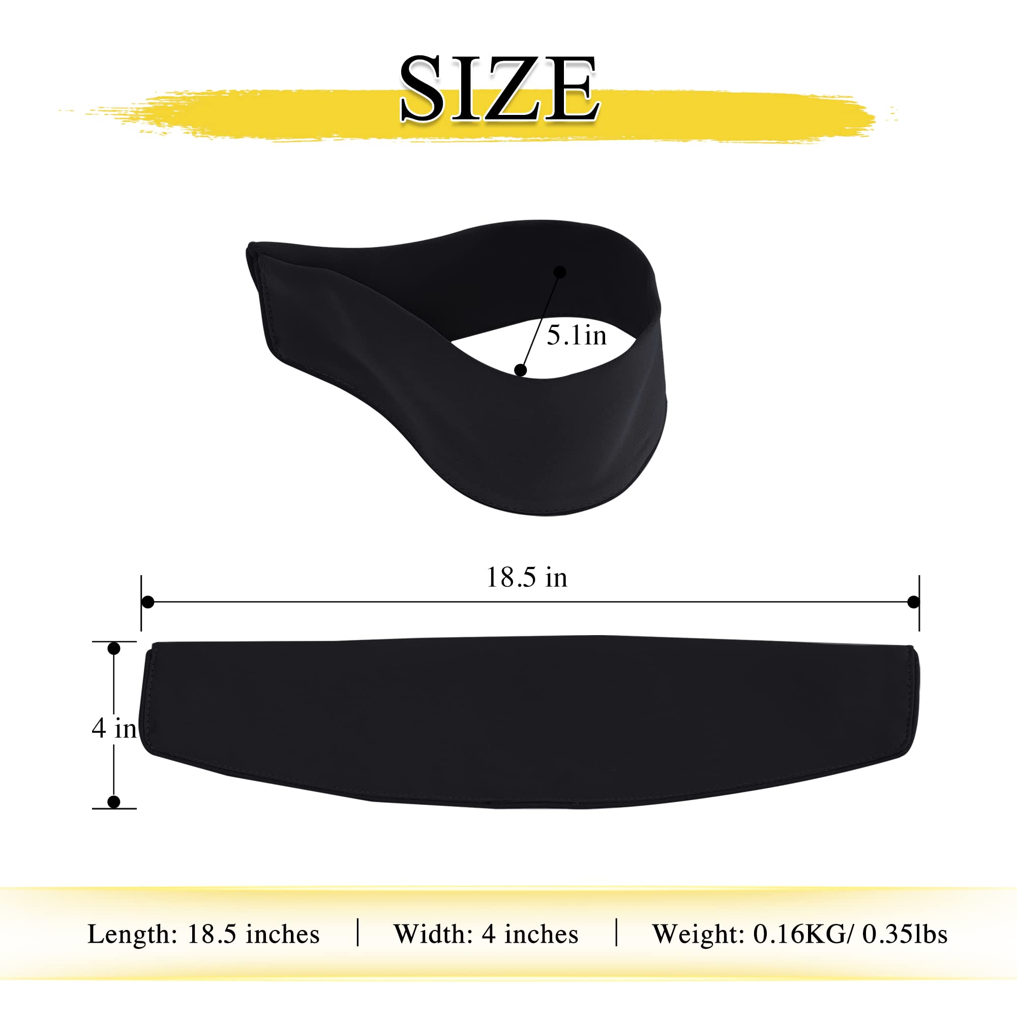 Dimensions of a black magnetic decorative drape tie back: 18.5 inches length, 4 inches width, 5.1 inches curved depth. Weight: 0.35lbs.