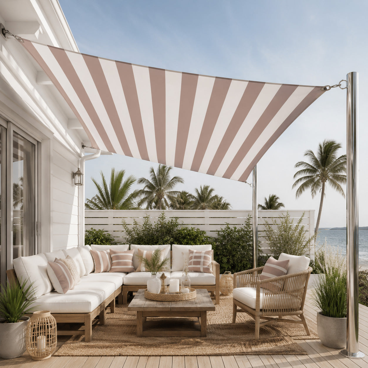 Waterproof Stripe Rectangle Sun Shade Sail | Coastal