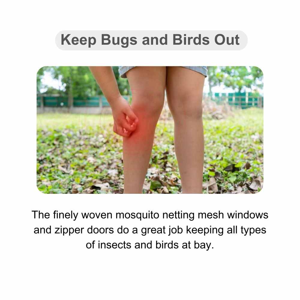 Child scratching a red, itchy mosquito bite on their knee outdoors, illustrating need for insect protection and mosquito netting.