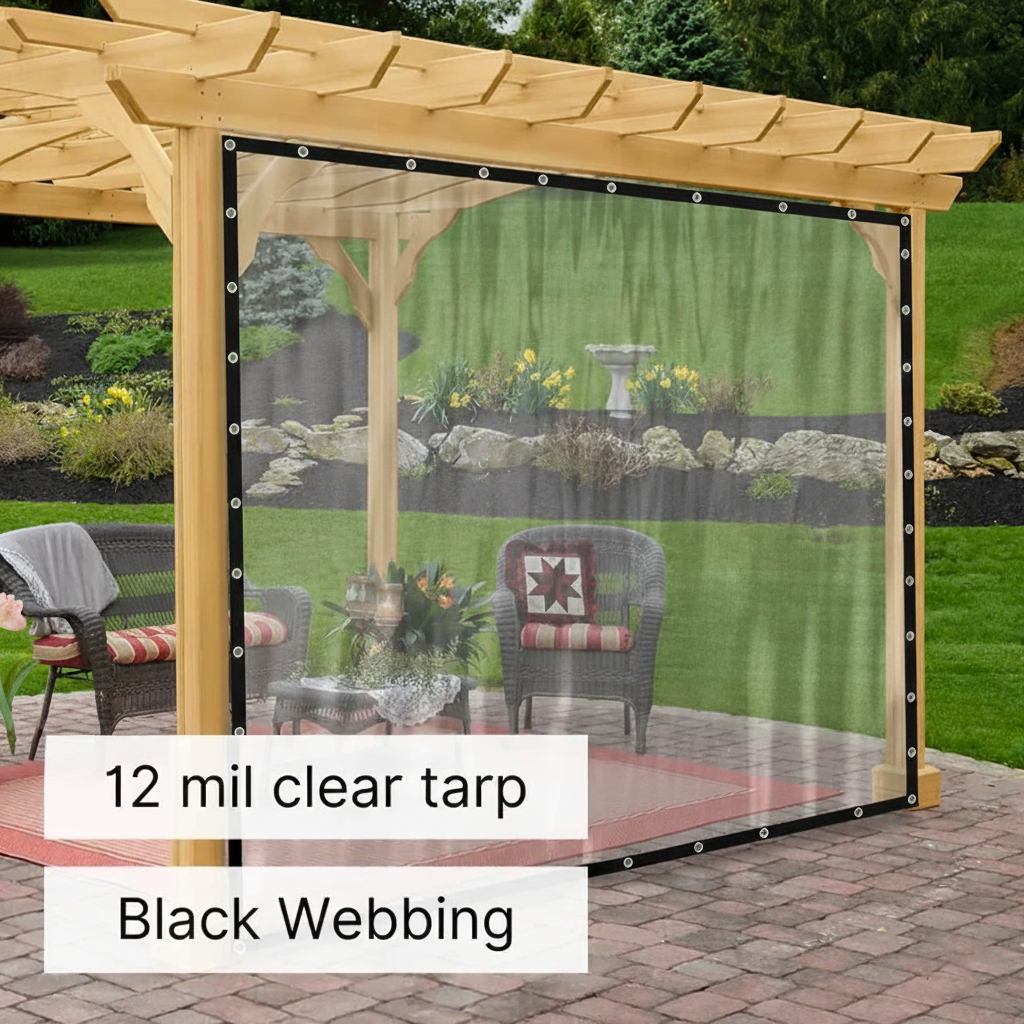 12mil Outdoor Clear Tarps with Grommets PVC Insulation Shed Cloth for Patios, Porch, Screen Rooms, Gazebos