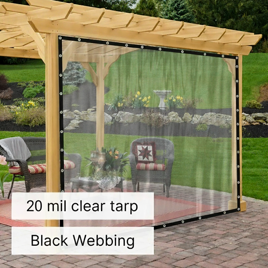 20mil Outdoor Clear Tarps with Grommets PVC Insulation Shed Cloth for Patios, Porch, Screen Rooms, Gazebos