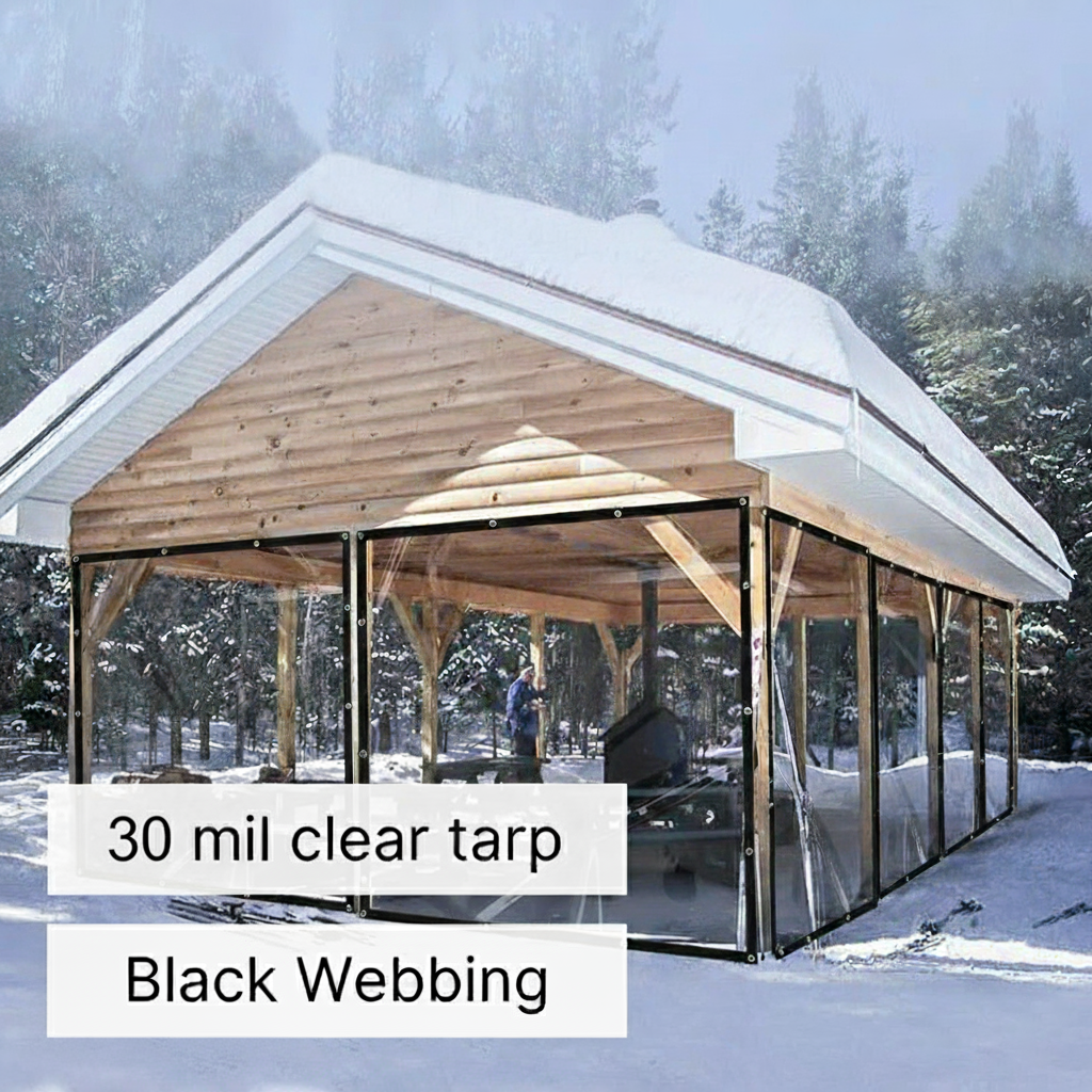 30mil Outdoor Clear Tarps with Grommets PVC Insulation Shed Cloth for Patios, Porch, Screen Rooms, Gazebos