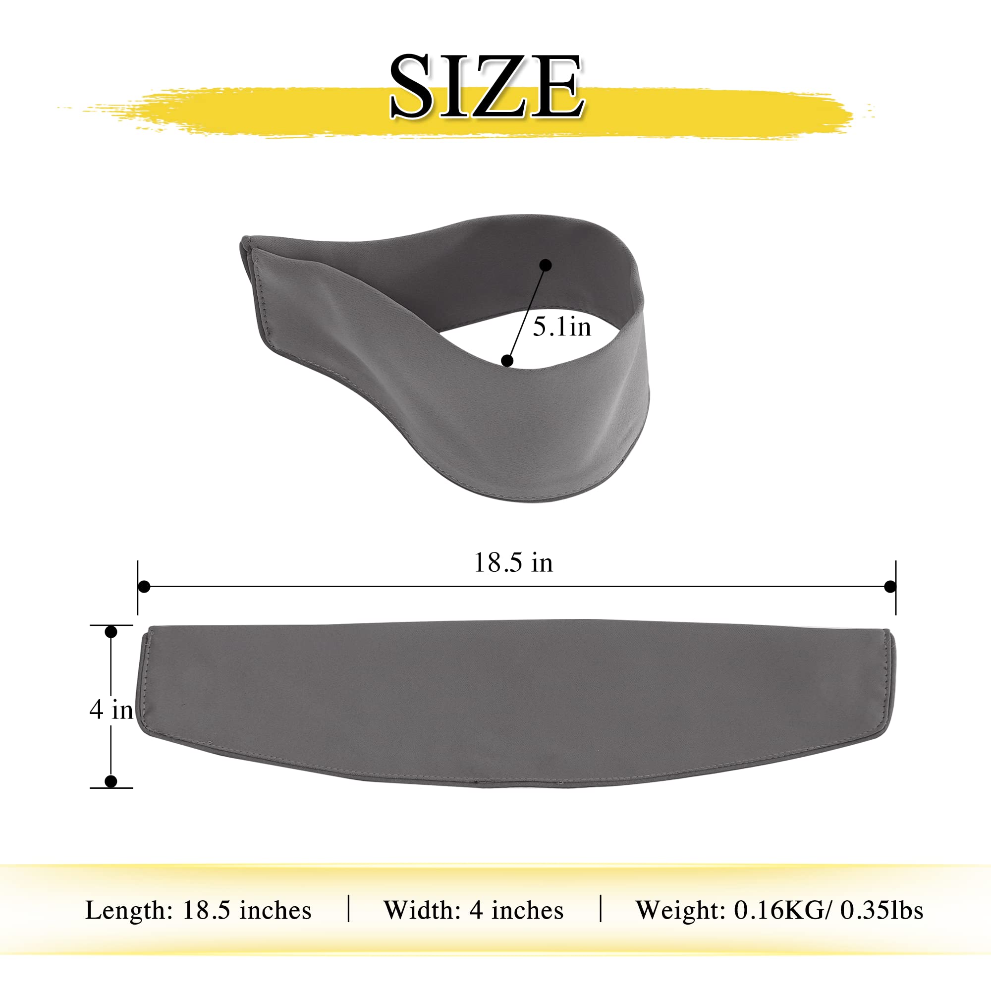 Grey magnetic decorative drape tie-back with dimensions: 18.5in length, 4in width, 5.1in internal loop, 0.35lbs.