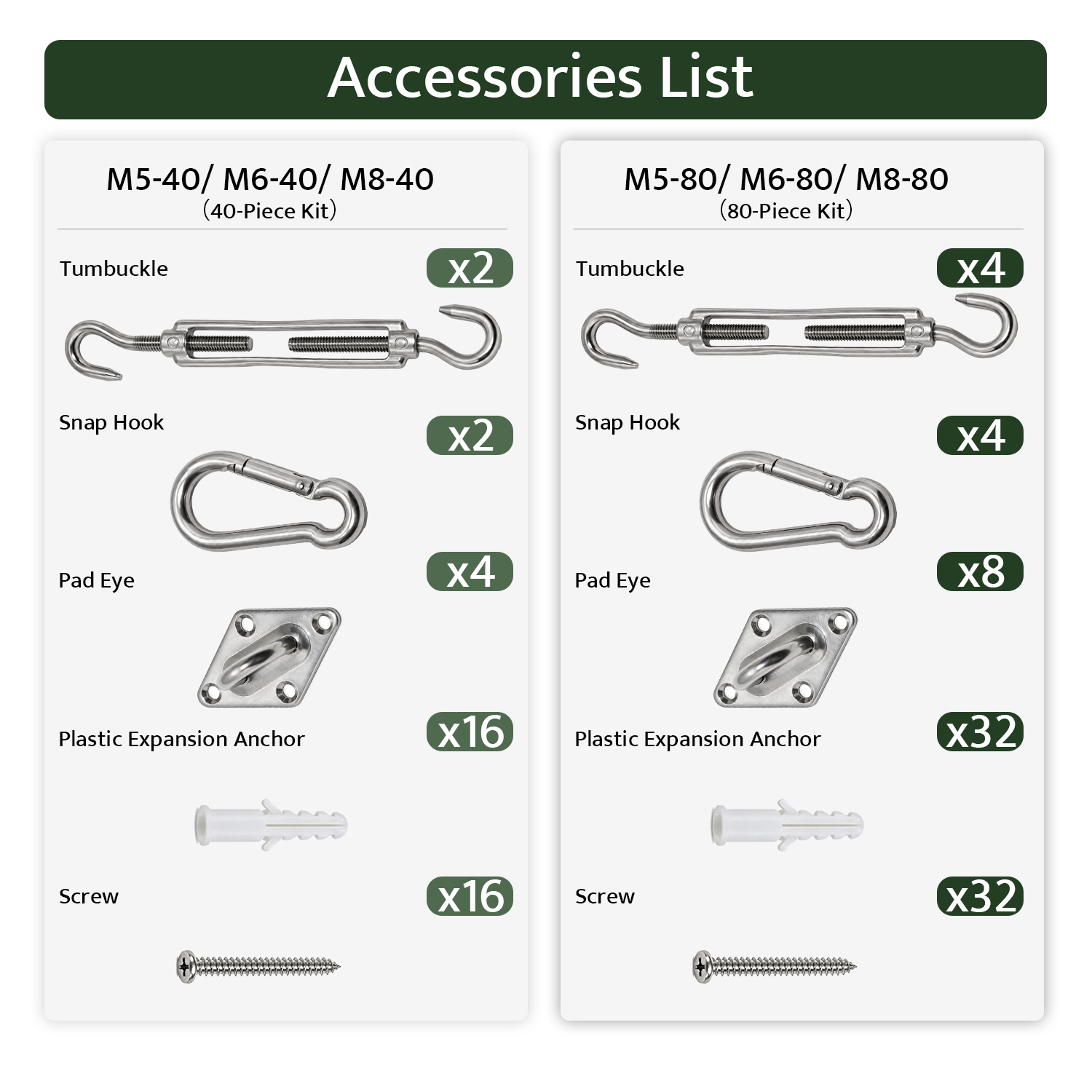 Heavy Duty 304 Shade Sail Installation Hardware  Kit